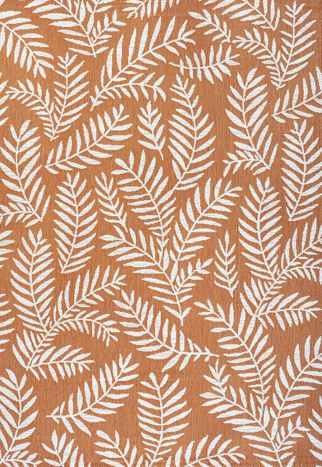 image:imageJONATHAN Y Palm Frond Indoor Outdoor Round Area Rug 5 Ft CreamGreen Nevis for Backyard Patio Porch EasyCleaning High Traffic PetFriendly NonShedding SMB119G5ROrangeCream