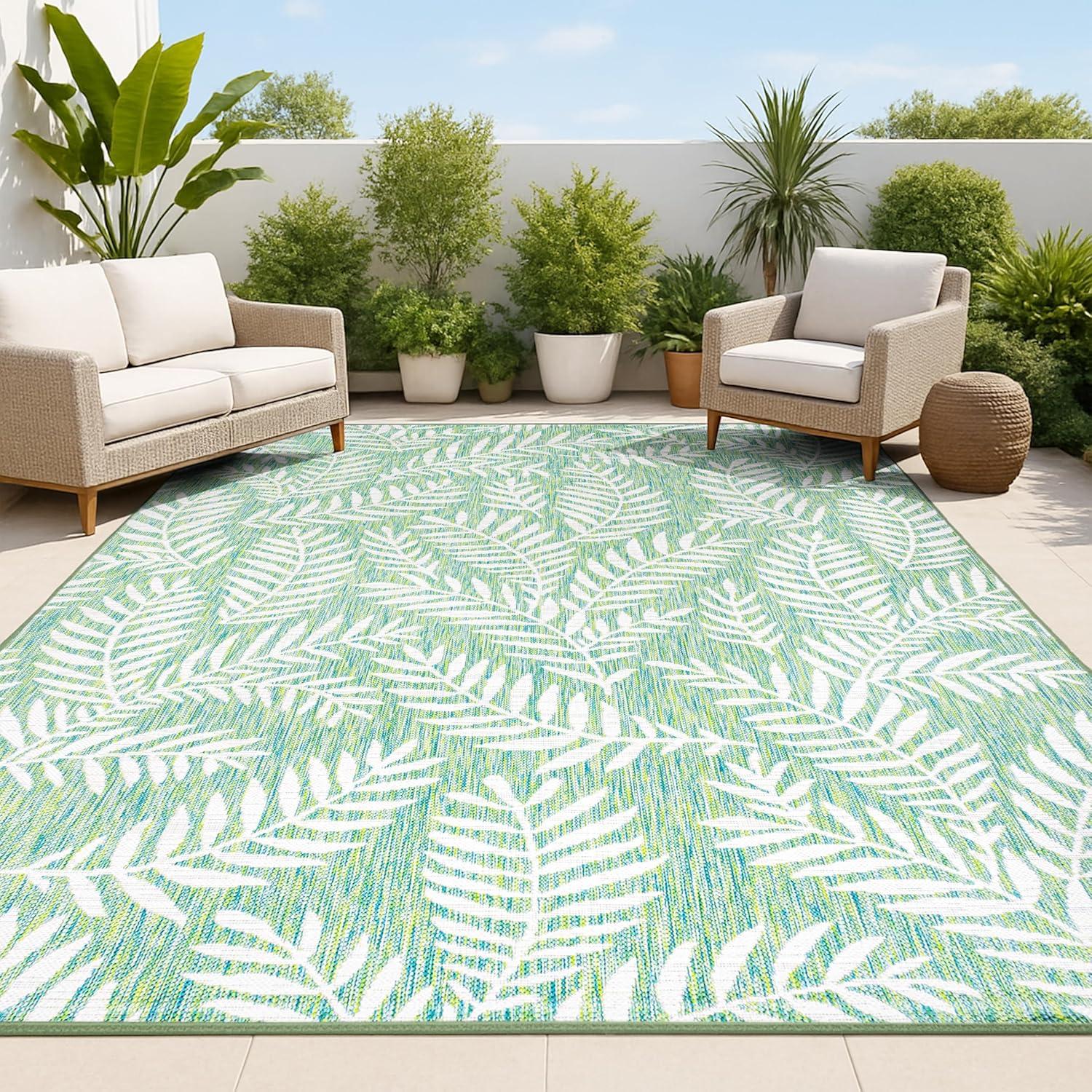 image:imageJONATHAN Y Palm Frond Indoor Outdoor Round Area Rug 5 Ft CreamGreen Nevis for Backyard Patio Porch EasyCleaning High Traffic PetFriendly NonShedding SMB119G5RCreamGreen