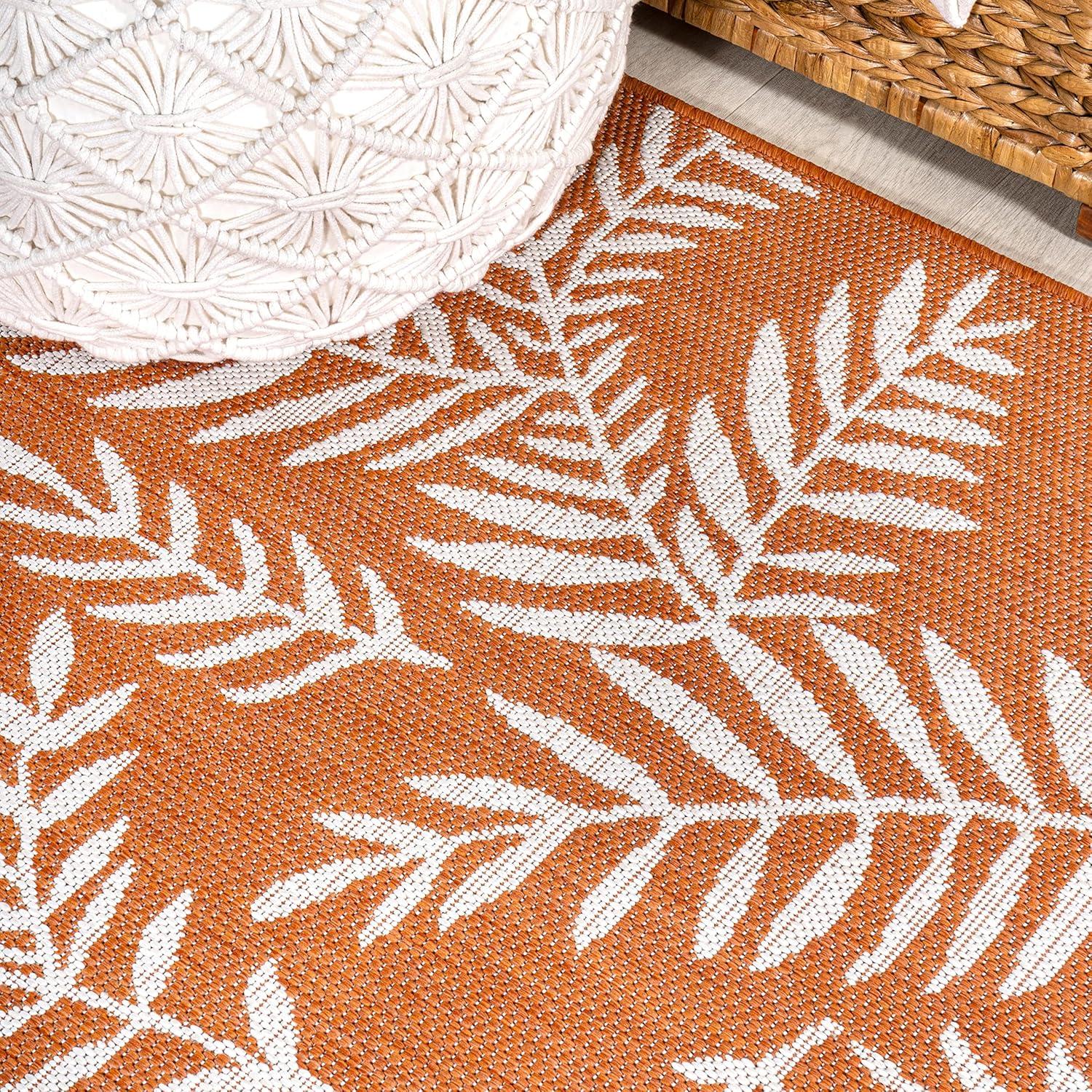 image:imageJONATHAN Y Palm Frond Indoor Outdoor Round Area Rug 5 Ft CreamGreen Nevis for Backyard Patio Porch EasyCleaning High Traffic PetFriendly NonShedding SMB119G5ROrangeCream