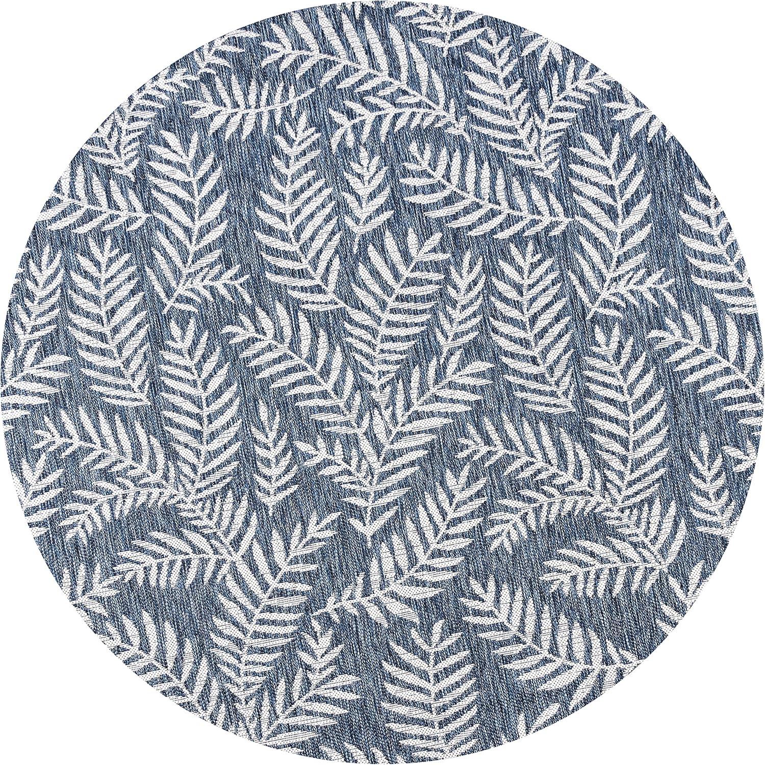 image:imageJONATHAN Y Palm Frond Indoor Outdoor Round Area Rug 5 Ft CreamGreen Nevis for Backyard Patio Porch EasyCleaning High Traffic PetFriendly NonShedding SMB119G5RNavyIvory