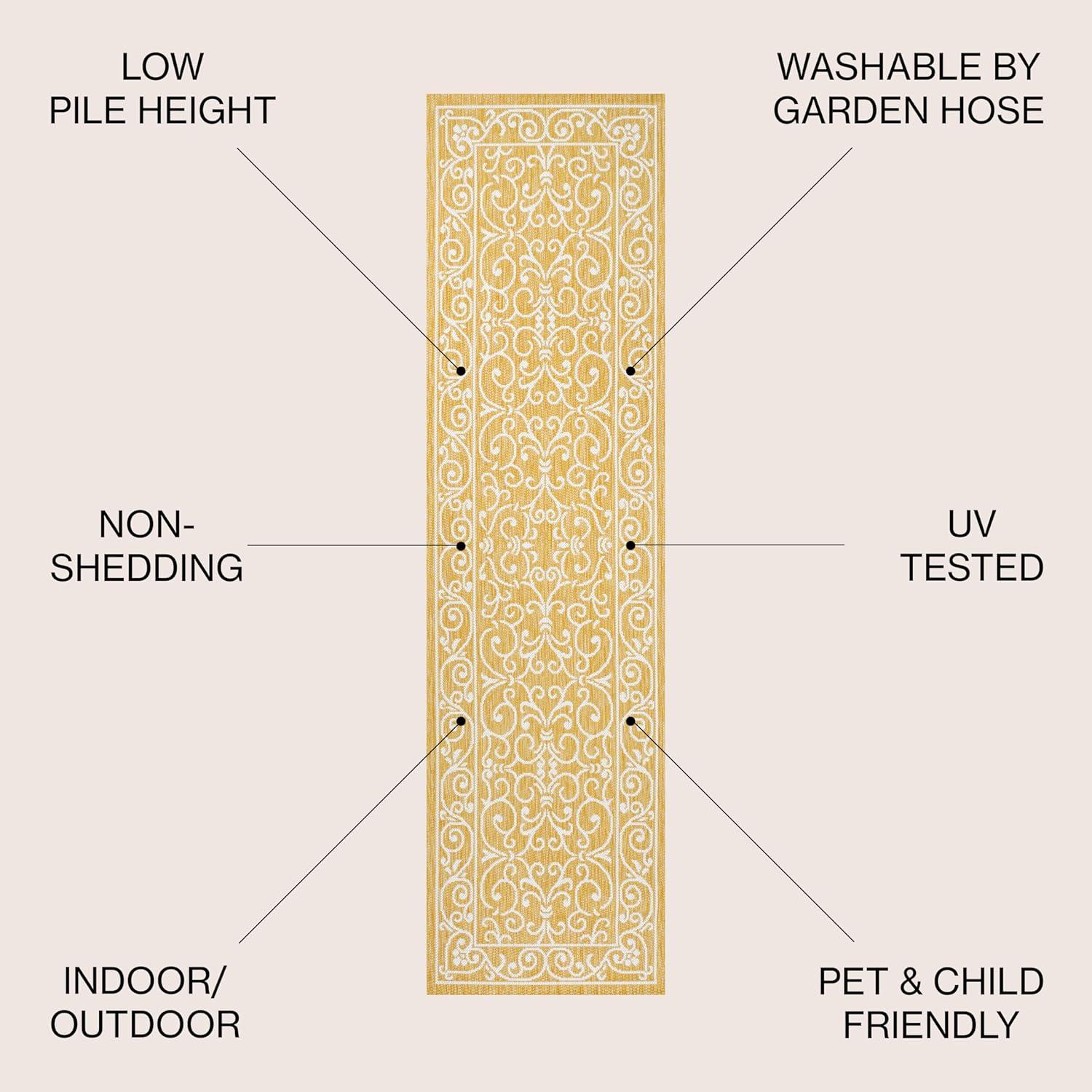 image:imageJONATHAN Y Vintage Filigree Indoor Outdoor Round Area Rug 5 Ft YellowCream Charleston Textured Weave for Backyard Patio Porch EasyCleaning High Traffic PetFriendly NonShedding SMB106L5RYellowCream