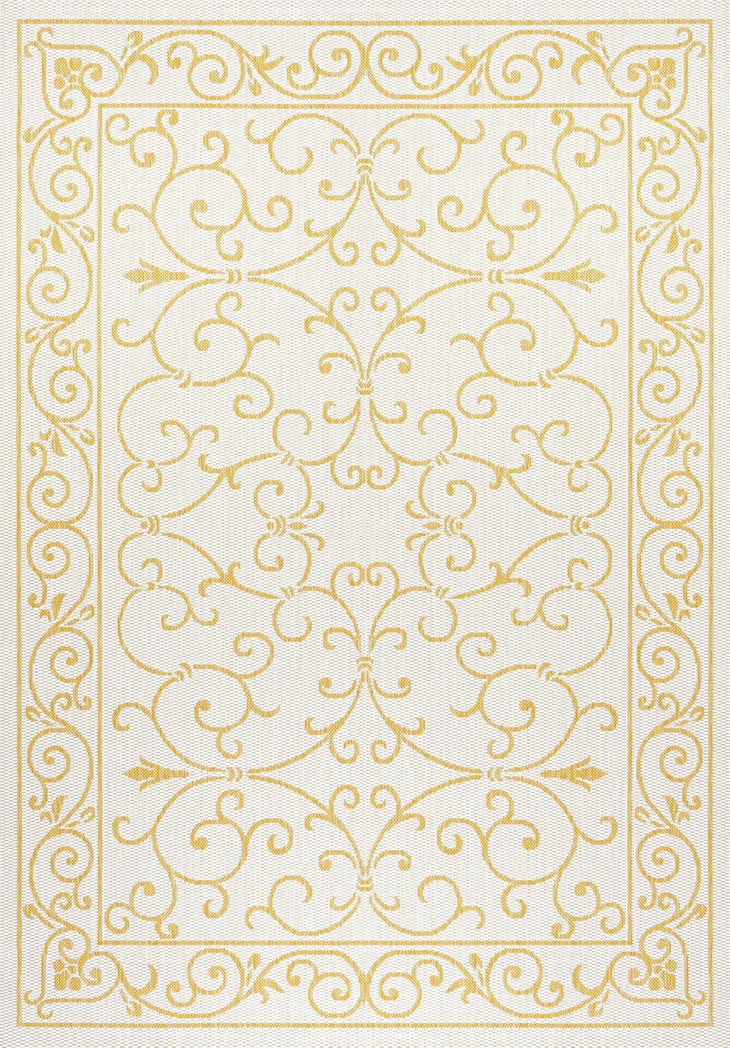 image:imageJONATHAN Y Vintage Filigree Indoor Outdoor Round Area Rug 5 Ft YellowCream Charleston Textured Weave for Backyard Patio Porch EasyCleaning High Traffic PetFriendly NonShedding SMB106L5RCreamYellow