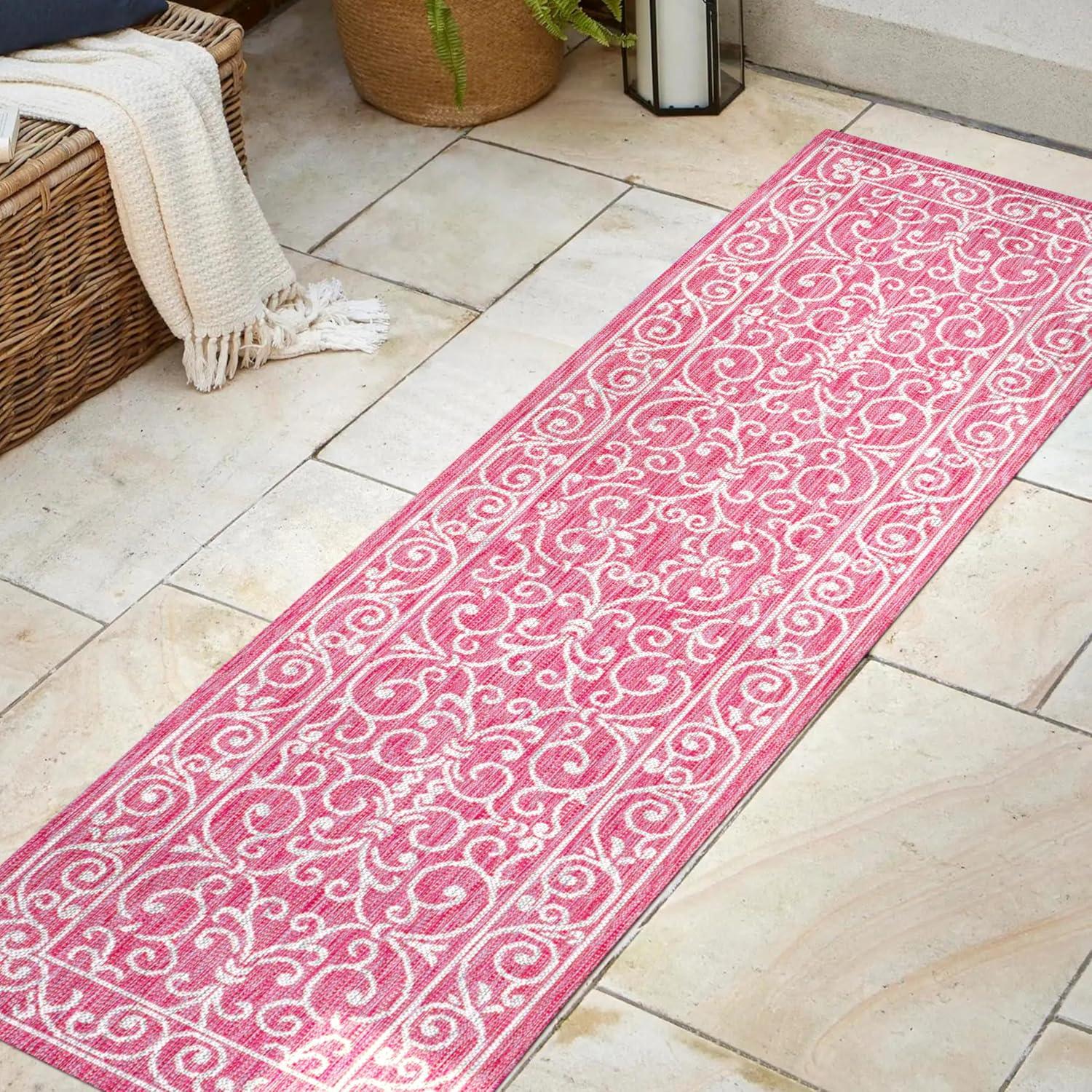 image:imageJONATHAN Y Vintage Filigree Indoor Outdoor Round Area Rug 5 Ft YellowCream Charleston Textured Weave for Backyard Patio Porch EasyCleaning High Traffic PetFriendly NonShedding SMB106L5RFuchsiaLight Gray