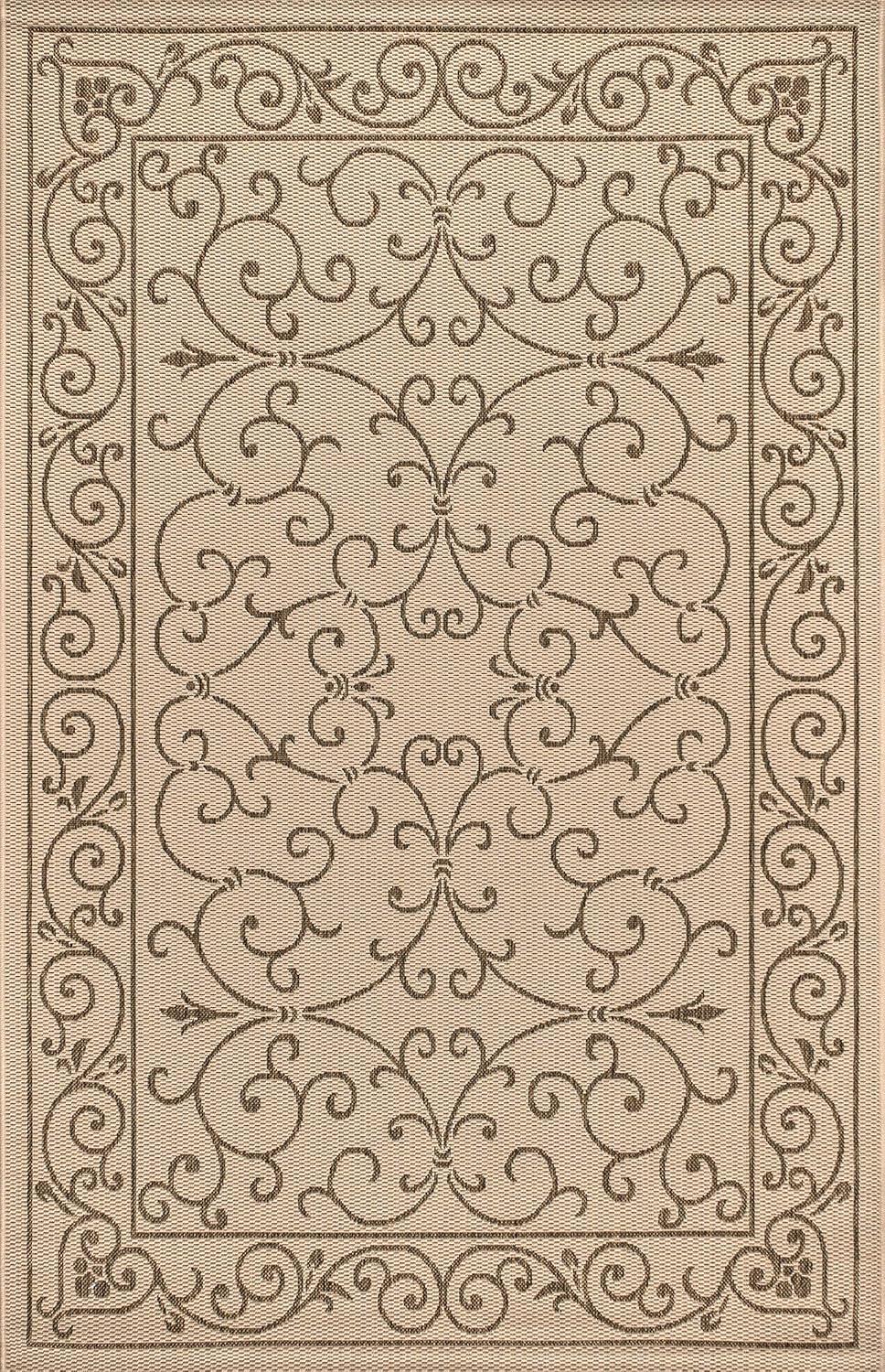 image:imageJONATHAN Y Vintage Filigree Indoor Outdoor Round Area Rug 5 Ft YellowCream Charleston Textured Weave for Backyard Patio Porch EasyCleaning High Traffic PetFriendly NonShedding SMB106L5RBeigeBrown