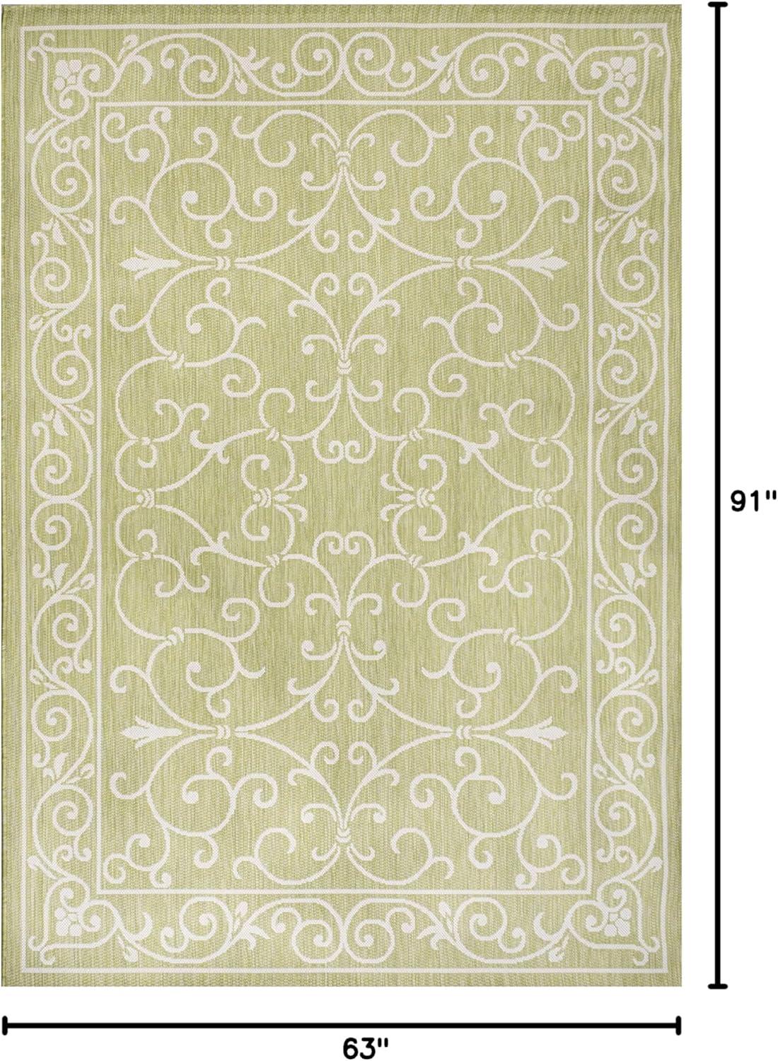 image:imageJONATHAN Y Vintage Filigree Indoor Outdoor Round Area Rug 5 Ft YellowCream Charleston Textured Weave for Backyard Patio Porch EasyCleaning High Traffic PetFriendly NonShedding SMB106L5RGreenCream