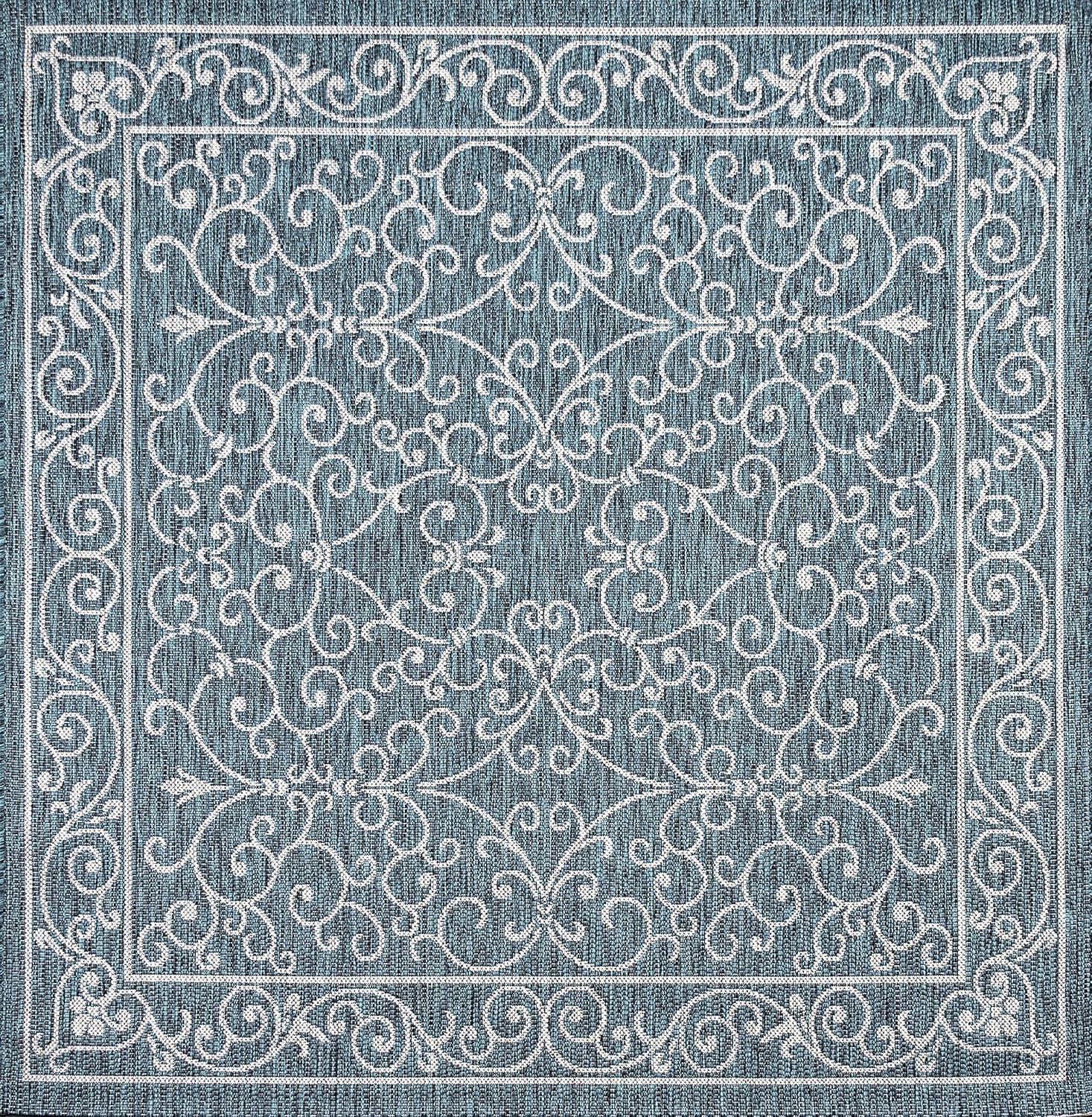 image:imageJONATHAN Y Vintage Filigree Indoor Outdoor Round Area Rug 5 Ft YellowCream Charleston Textured Weave for Backyard Patio Porch EasyCleaning High Traffic PetFriendly NonShedding SMB106L5RTealGray