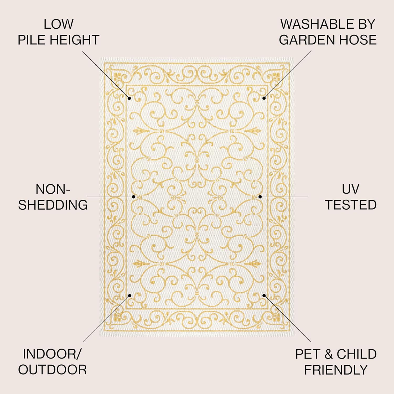 image:imageJONATHAN Y Vintage Filigree Indoor Outdoor Round Area Rug 5 Ft YellowCream Charleston Textured Weave for Backyard Patio Porch EasyCleaning High Traffic PetFriendly NonShedding SMB106L5RCreamYellow