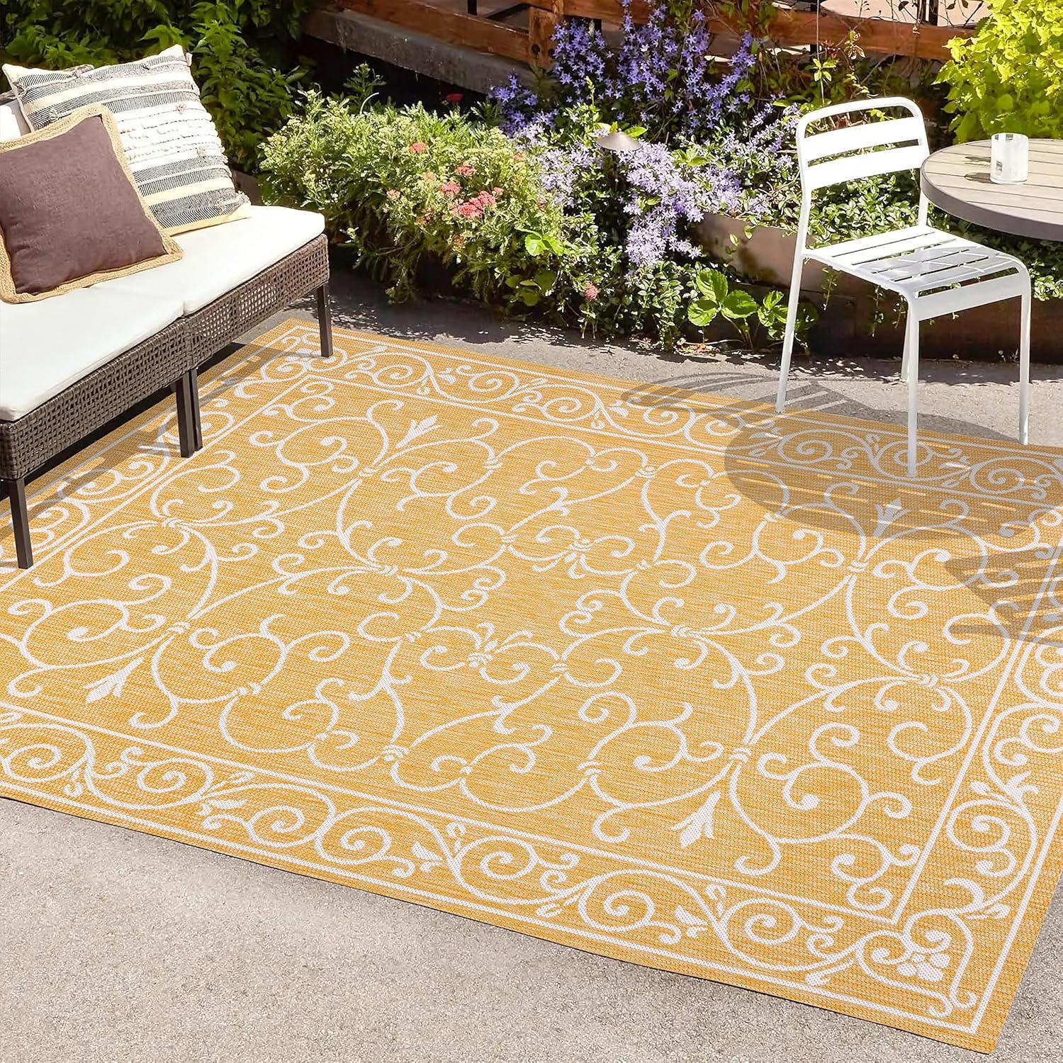 image:imageJONATHAN Y Vintage Filigree Indoor Outdoor Round Area Rug 5 Ft YellowCream Charleston Textured Weave for Backyard Patio Porch EasyCleaning High Traffic PetFriendly NonShedding SMB106L5RYellowCream
