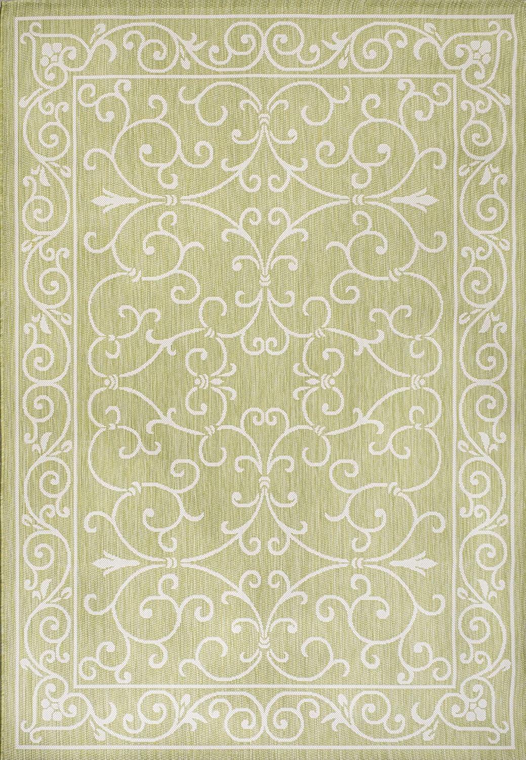 image:imageJONATHAN Y Vintage Filigree Indoor Outdoor Round Area Rug 5 Ft YellowCream Charleston Textured Weave for Backyard Patio Porch EasyCleaning High Traffic PetFriendly NonShedding SMB106L5RGreenCream