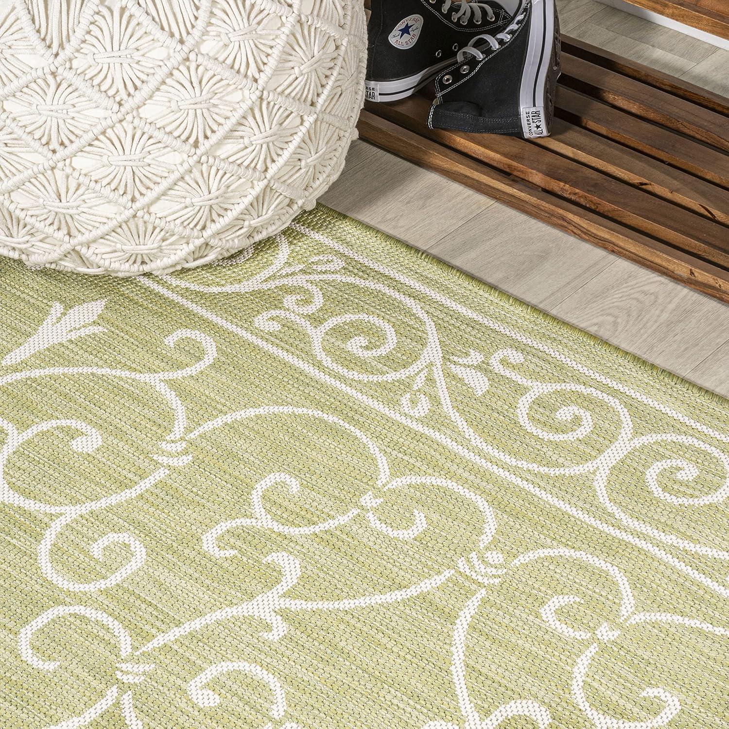 image:imageJONATHAN Y Vintage Filigree Indoor Outdoor Round Area Rug 5 Ft YellowCream Charleston Textured Weave for Backyard Patio Porch EasyCleaning High Traffic PetFriendly NonShedding SMB106L5RGreenCream