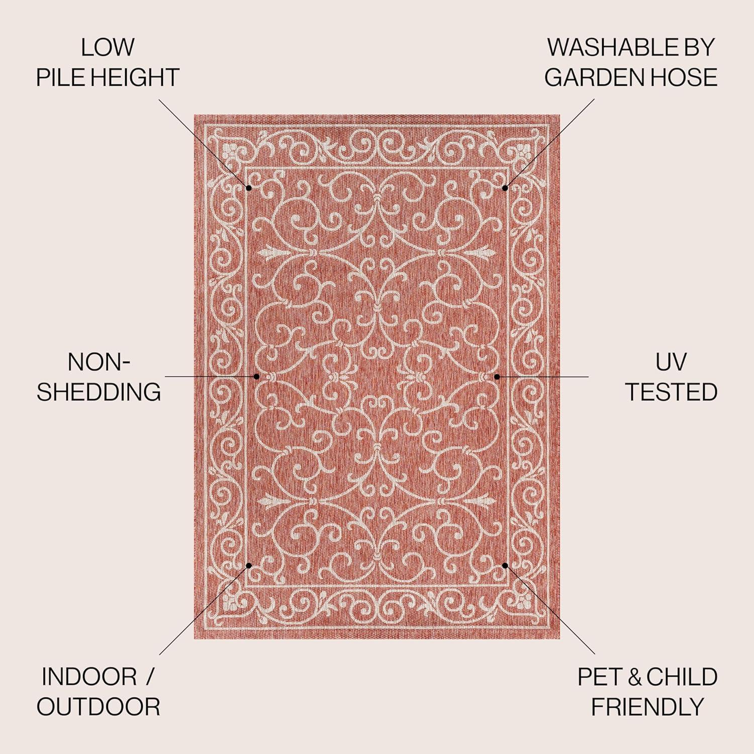image:imageJONATHAN Y Vintage Filigree Indoor Outdoor Round Area Rug 5 Ft YellowCream Charleston Textured Weave for Backyard Patio Porch EasyCleaning High Traffic PetFriendly NonShedding SMB106L5RRedBeige