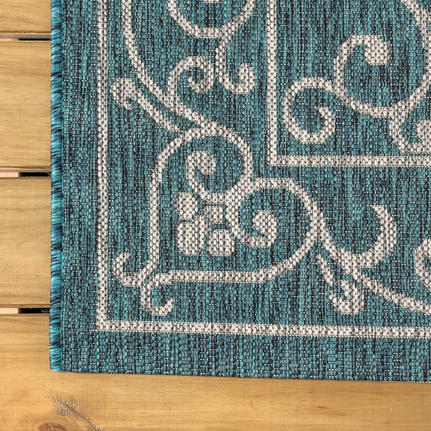 image:imageJONATHAN Y Vintage Filigree Indoor Outdoor Round Area Rug 5 Ft YellowCream Charleston Textured Weave for Backyard Patio Porch EasyCleaning High Traffic PetFriendly NonShedding SMB106L5RTealGray
