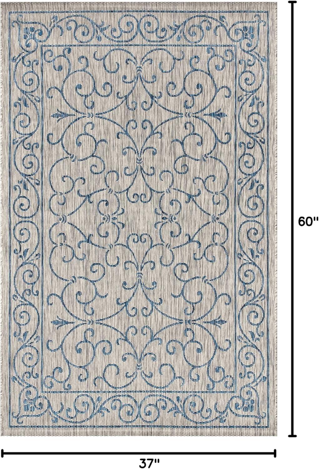 image:imageJONATHAN Y Vintage Filigree Indoor Outdoor Round Area Rug 5 Ft YellowCream Charleston Textured Weave for Backyard Patio Porch EasyCleaning High Traffic PetFriendly NonShedding SMB106L5RGrayNavy