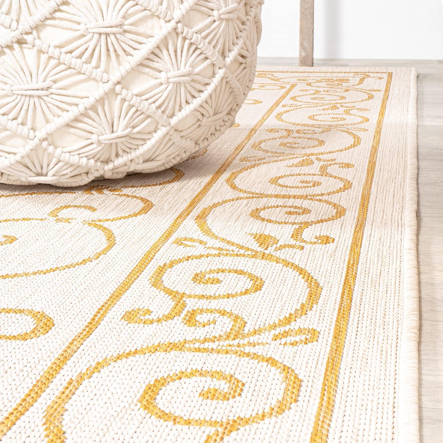 image:imageJONATHAN Y Vintage Filigree Indoor Outdoor Round Area Rug 5 Ft YellowCream Charleston Textured Weave for Backyard Patio Porch EasyCleaning High Traffic PetFriendly NonShedding SMB106L5RCreamYellow