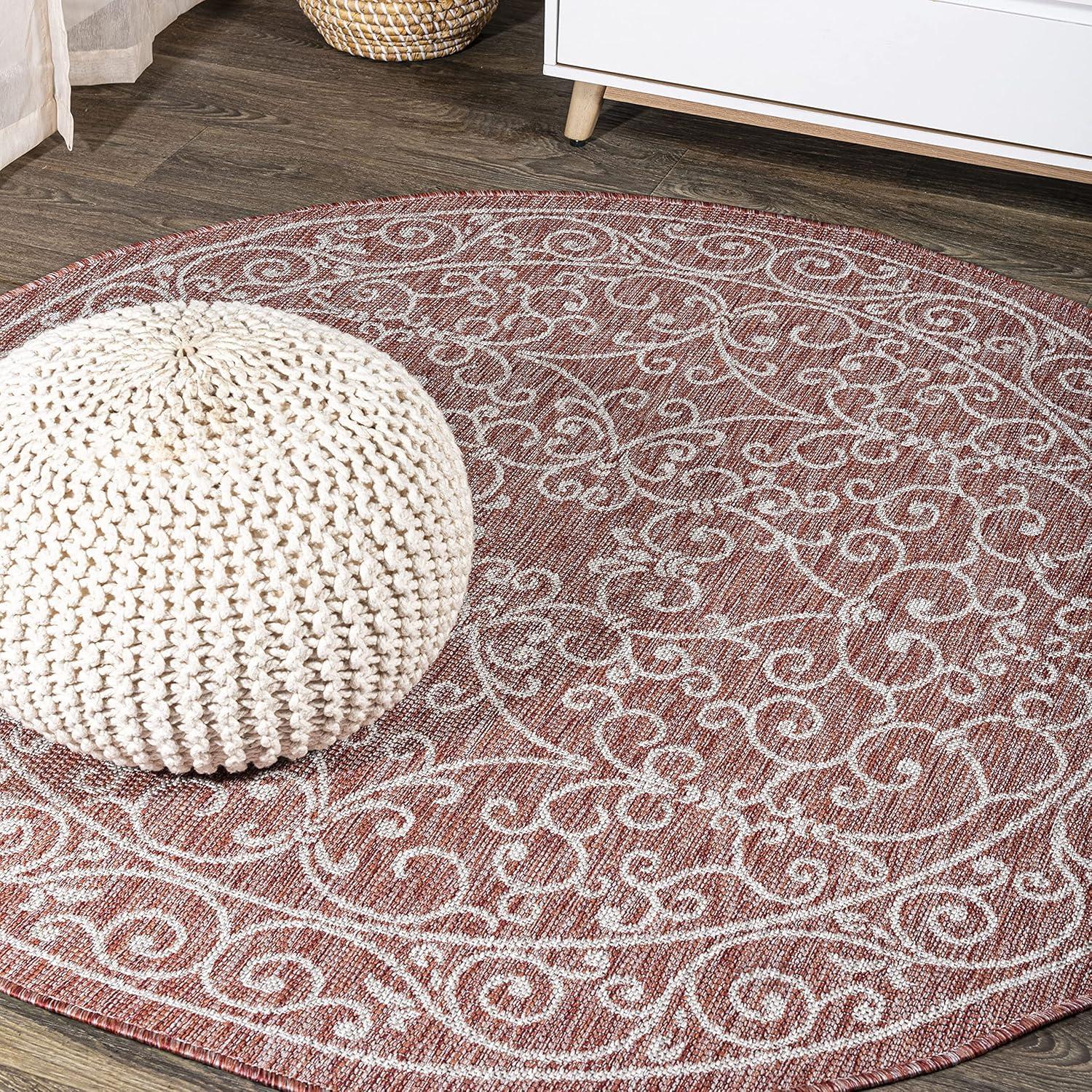 image:imageJONATHAN Y Vintage Filigree Indoor Outdoor Round Area Rug 5 Ft YellowCream Charleston Textured Weave for Backyard Patio Porch EasyCleaning High Traffic PetFriendly NonShedding SMB106L5RRedBeige