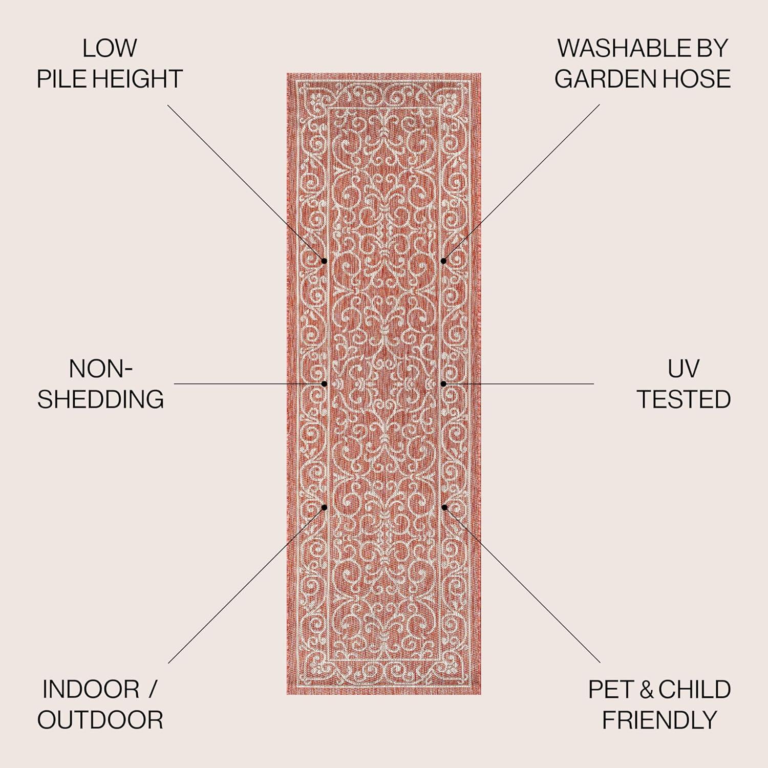 image:imageJONATHAN Y Vintage Filigree Indoor Outdoor Round Area Rug 5 Ft YellowCream Charleston Textured Weave for Backyard Patio Porch EasyCleaning High Traffic PetFriendly NonShedding SMB106L5RRedBeige