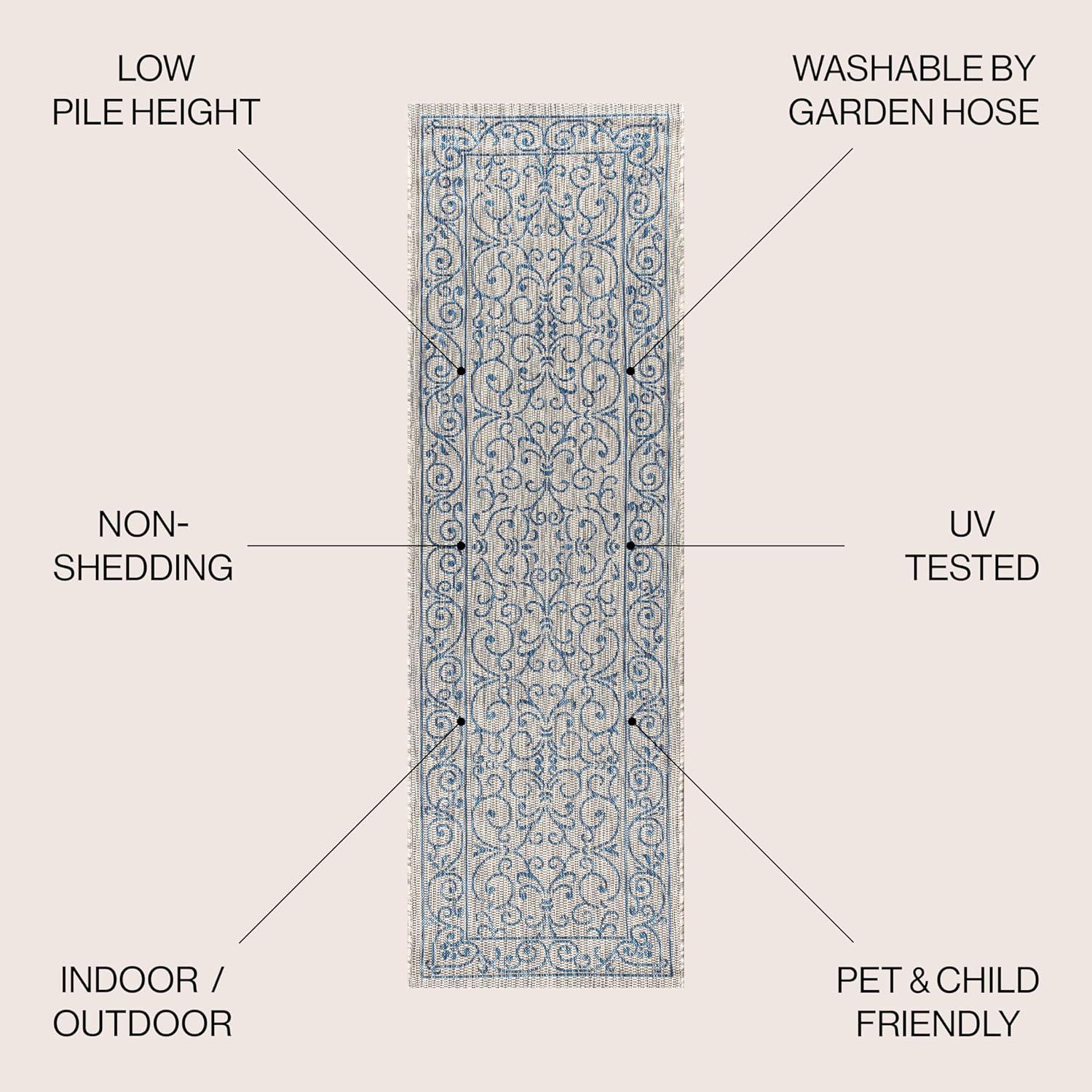 image:imageJONATHAN Y Vintage Filigree Indoor Outdoor Round Area Rug 5 Ft YellowCream Charleston Textured Weave for Backyard Patio Porch EasyCleaning High Traffic PetFriendly NonShedding SMB106L5RGrayNavy