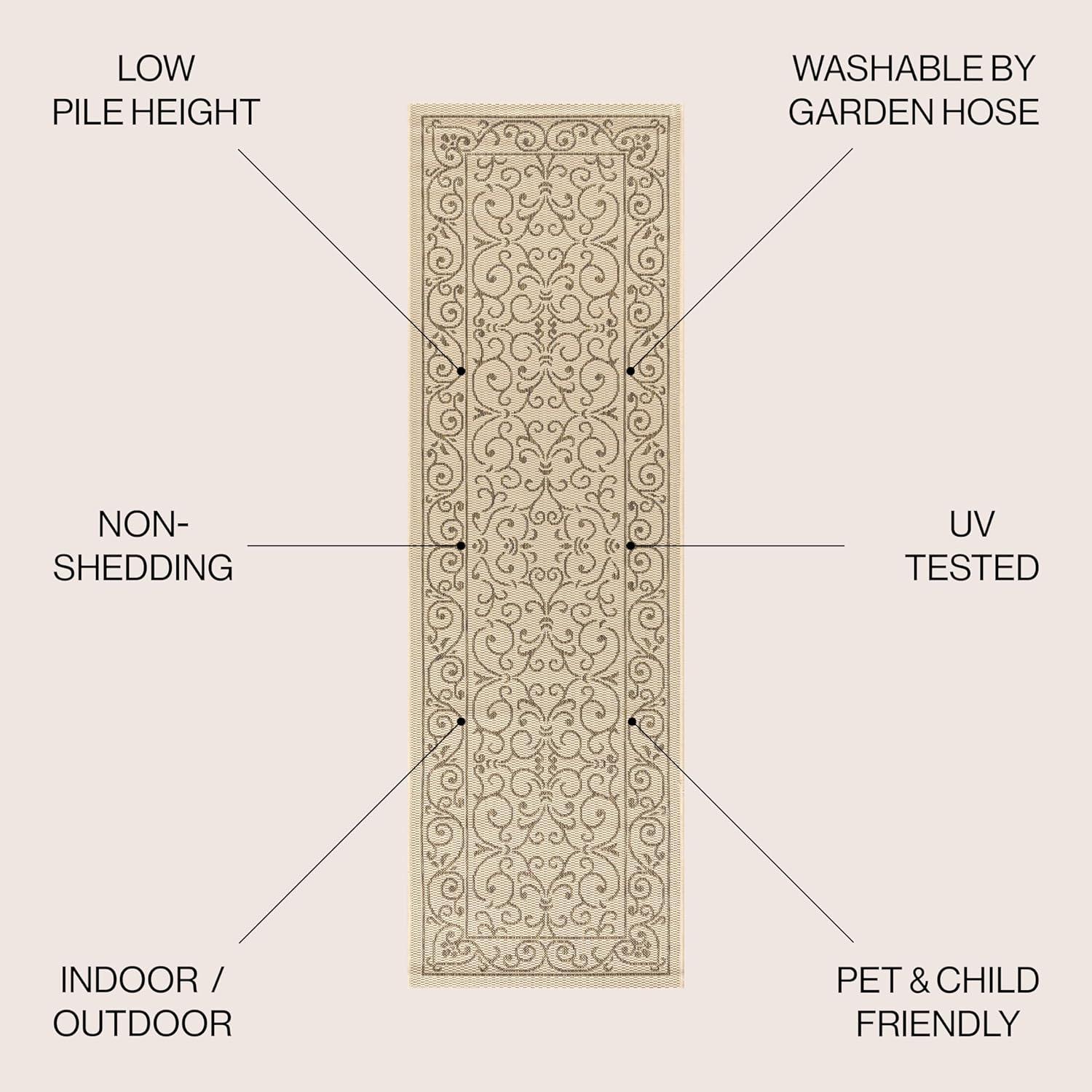 image:imageJONATHAN Y Vintage Filigree Indoor Outdoor Round Area Rug 5 Ft YellowCream Charleston Textured Weave for Backyard Patio Porch EasyCleaning High Traffic PetFriendly NonShedding SMB106L5RBeigeBrown
