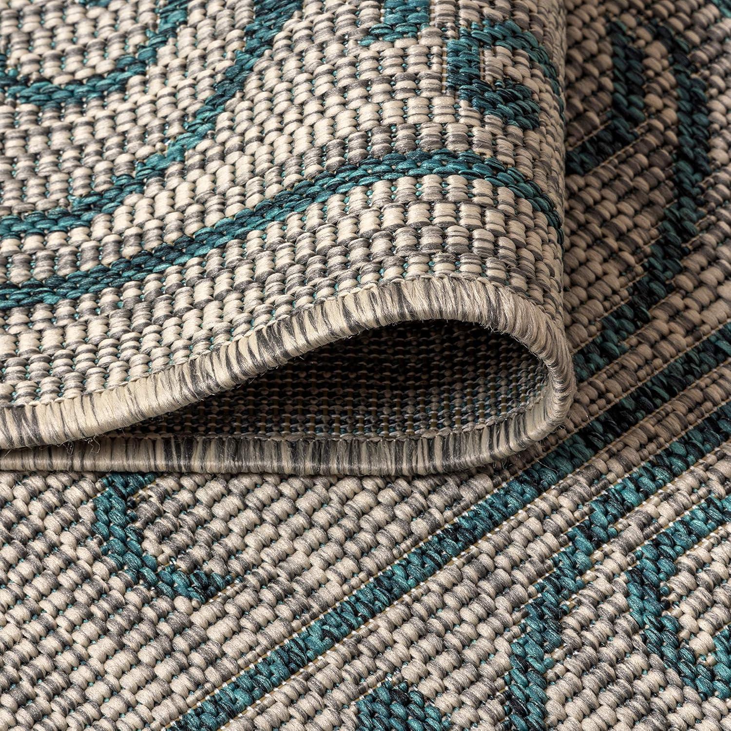 image:imageJONATHAN Y Vintage Filigree Indoor Outdoor Round Area Rug 5 Ft YellowCream Charleston Textured Weave for Backyard Patio Porch EasyCleaning High Traffic PetFriendly NonShedding SMB106L5RGrayTeal
