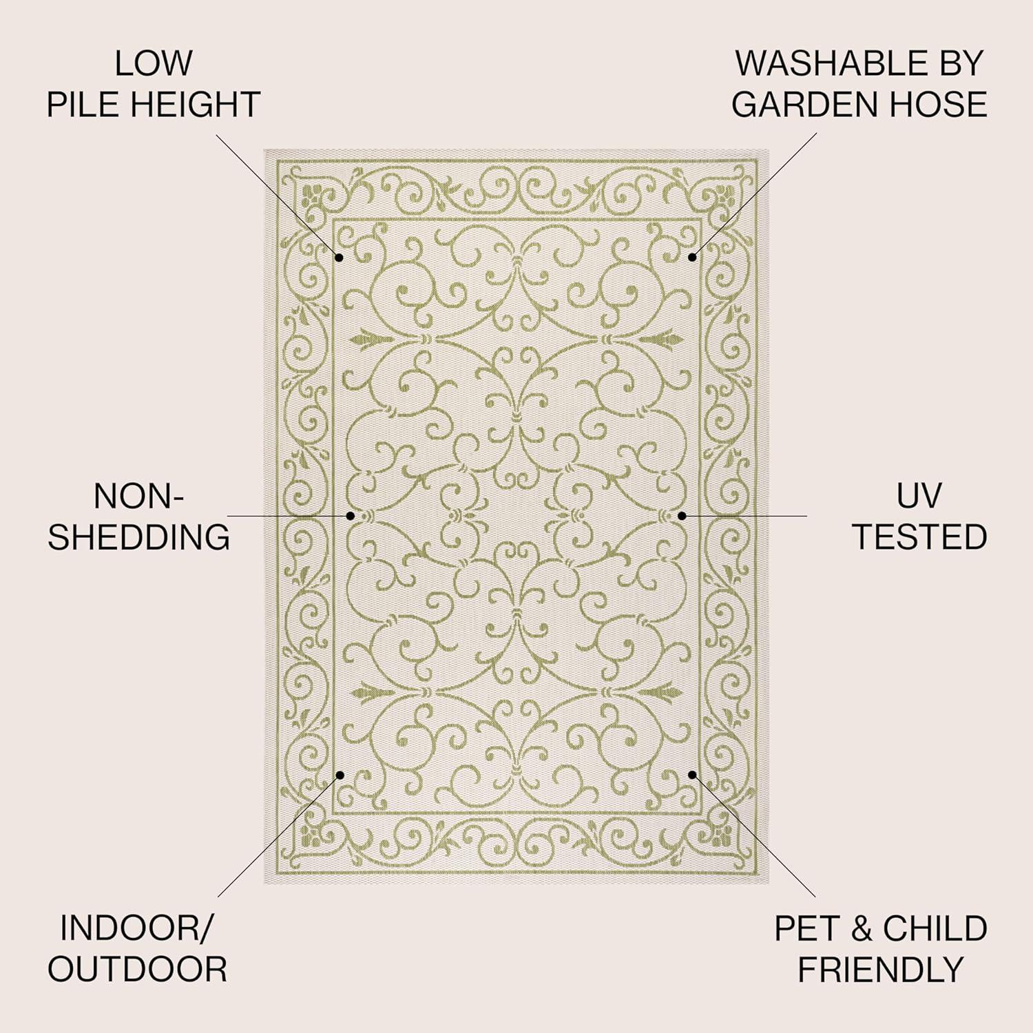 image:imageJONATHAN Y Vintage Filigree Indoor Outdoor Round Area Rug 5 Ft YellowCream Charleston Textured Weave for Backyard Patio Porch EasyCleaning High Traffic PetFriendly NonShedding SMB106L5RCreamGreen