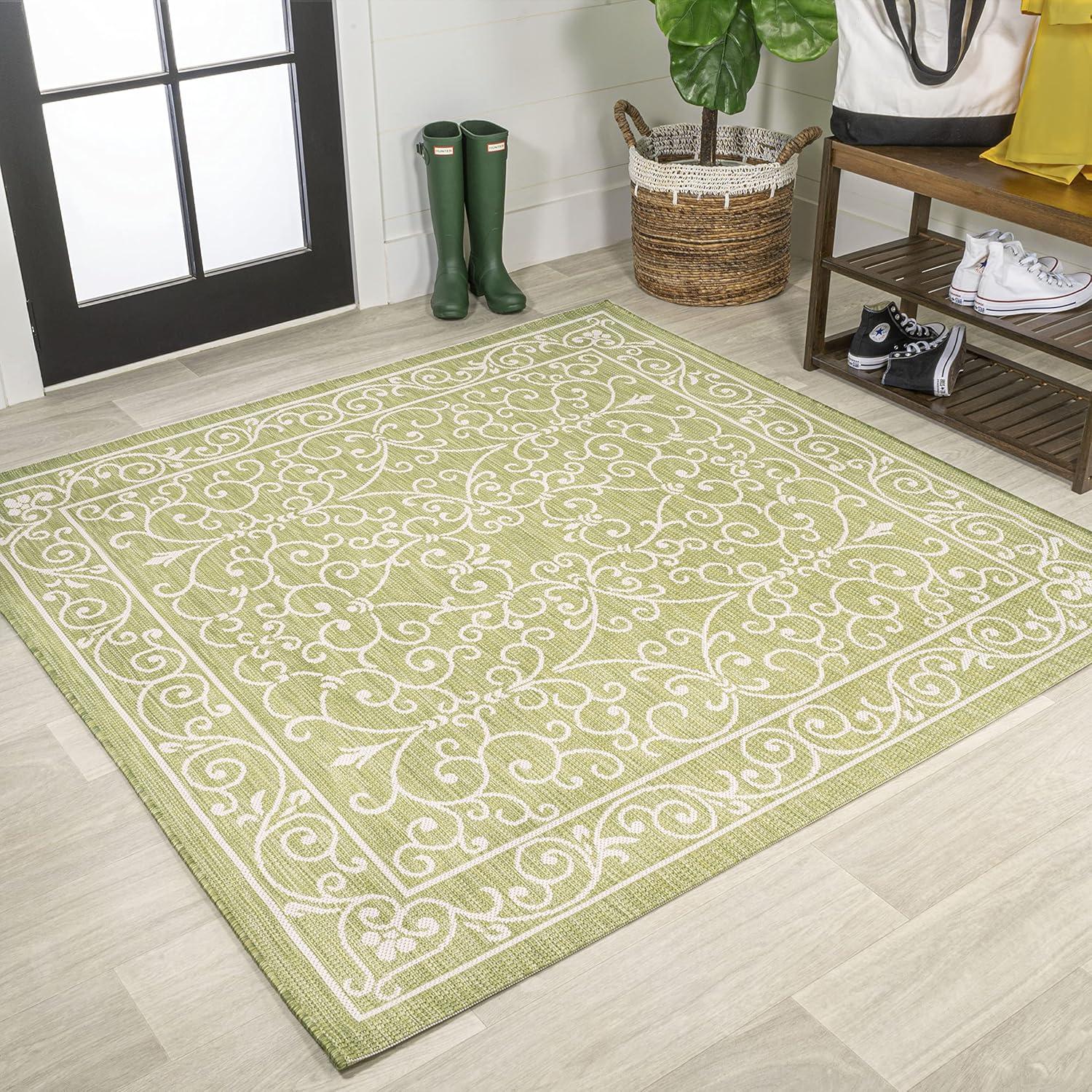 image:imageJONATHAN Y Vintage Filigree Indoor Outdoor Round Area Rug 5 Ft YellowCream Charleston Textured Weave for Backyard Patio Porch EasyCleaning High Traffic PetFriendly NonShedding SMB106L5RGreenCream