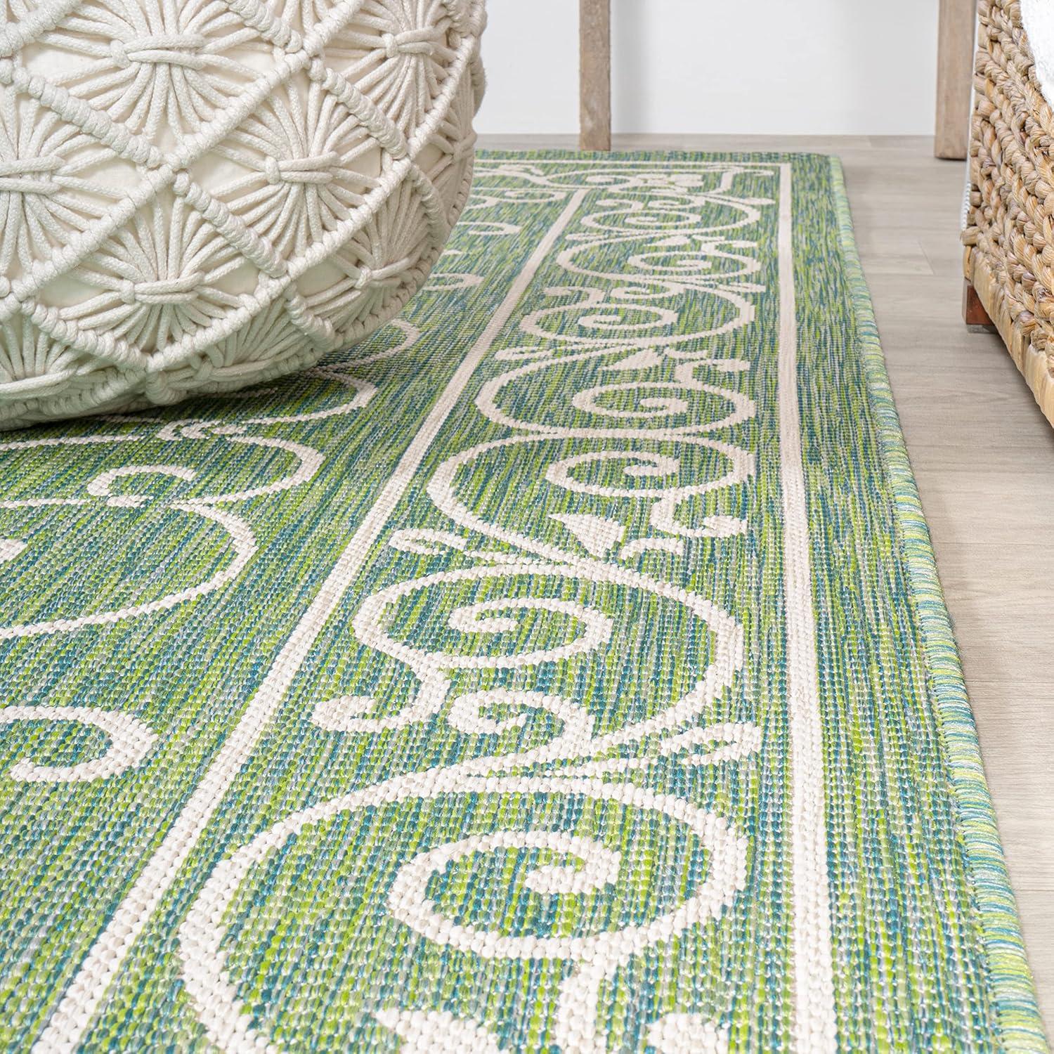 image:imageJONATHAN Y Vintage Filigree Indoor Outdoor Round Area Rug 5 Ft YellowCream Charleston Textured Weave for Backyard Patio Porch EasyCleaning High Traffic PetFriendly NonShedding SMB106L5RGreenIvory