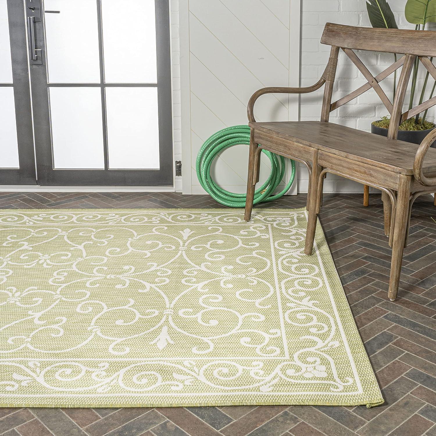 image:imageJONATHAN Y Vintage Filigree Indoor Outdoor Round Area Rug 5 Ft YellowCream Charleston Textured Weave for Backyard Patio Porch EasyCleaning High Traffic PetFriendly NonShedding SMB106L5RGreenCream