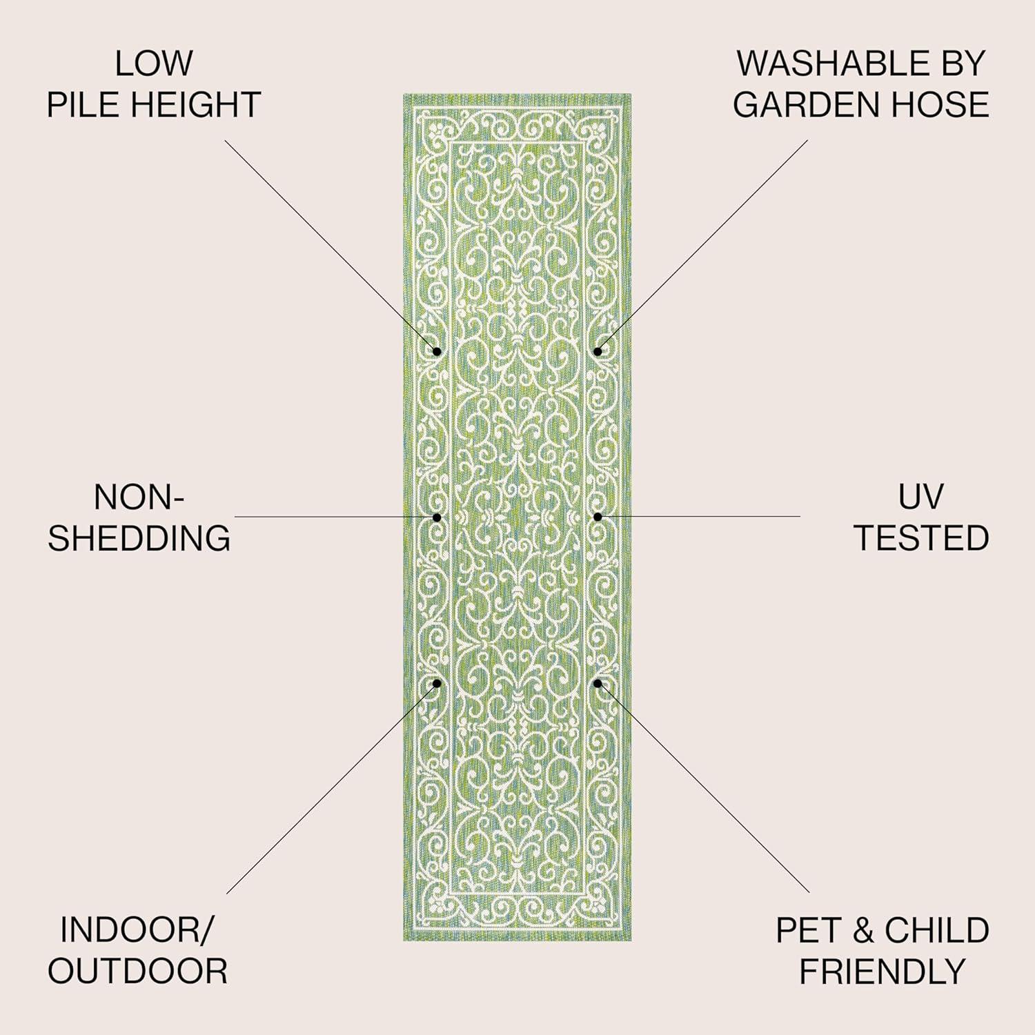 image:imageJONATHAN Y Vintage Filigree Indoor Outdoor Round Area Rug 5 Ft YellowCream Charleston Textured Weave for Backyard Patio Porch EasyCleaning High Traffic PetFriendly NonShedding SMB106L5RGreenIvory