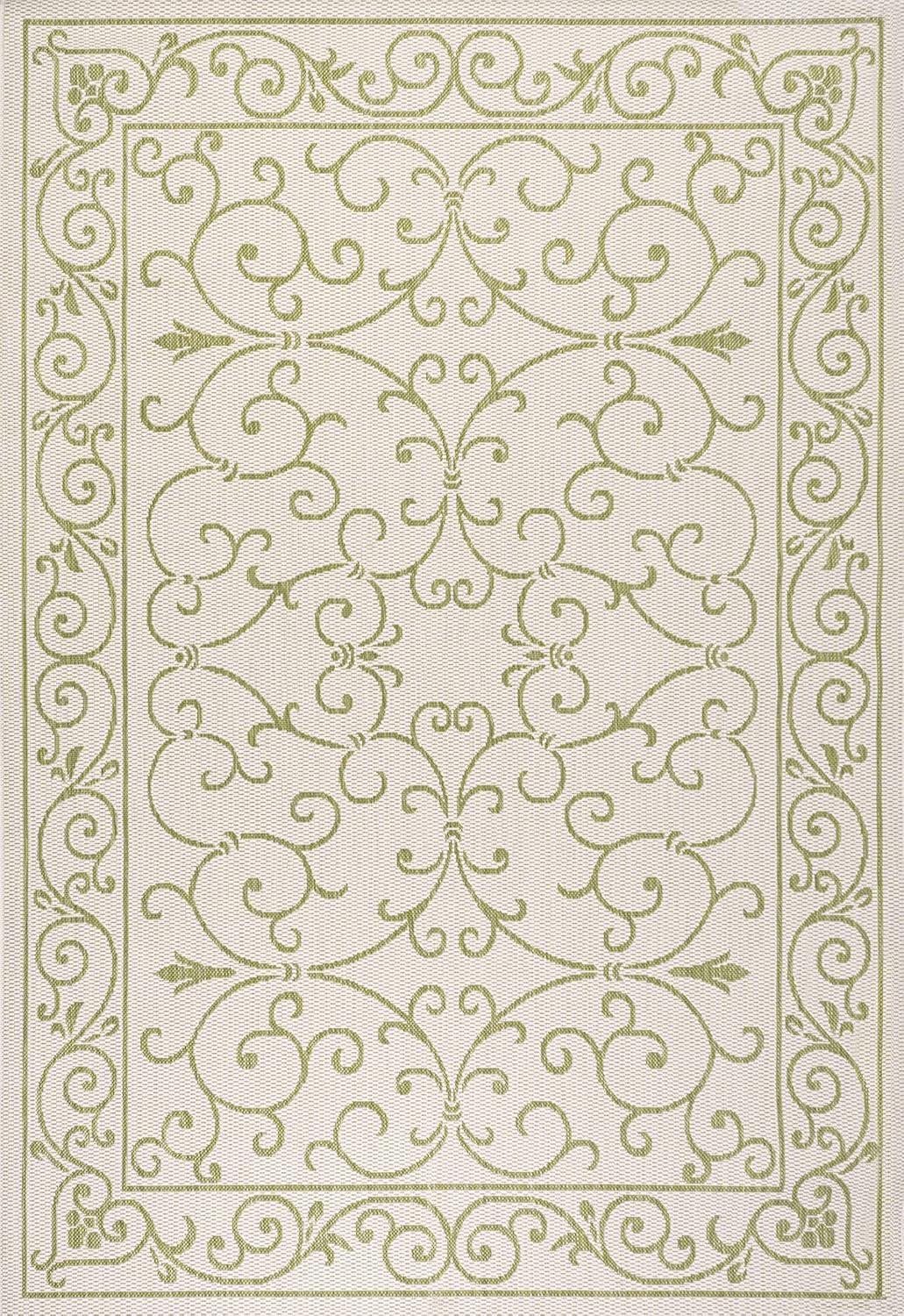 image:imageJONATHAN Y Vintage Filigree Indoor Outdoor Round Area Rug 5 Ft YellowCream Charleston Textured Weave for Backyard Patio Porch EasyCleaning High Traffic PetFriendly NonShedding SMB106L5RCreamGreen