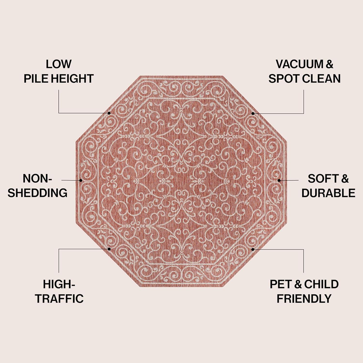 image:imageJONATHAN Y Vintage Filigree Indoor Outdoor Round Area Rug 5 Ft YellowCream Charleston Textured Weave for Backyard Patio Porch EasyCleaning High Traffic PetFriendly NonShedding SMB106L5RRedBeige