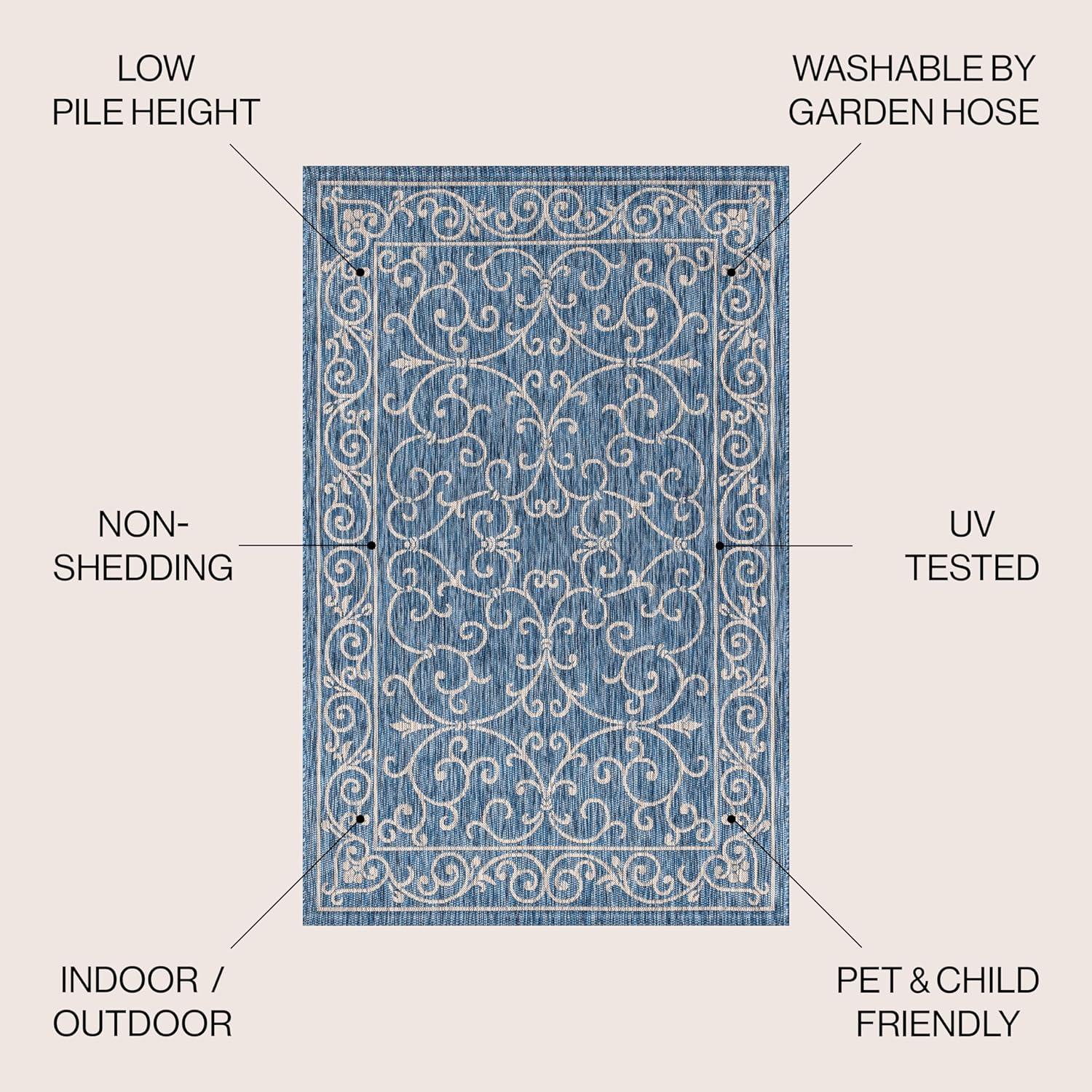 image:imageJONATHAN Y Vintage Filigree Indoor Outdoor Round Area Rug 5 Ft YellowCream Charleston Textured Weave for Backyard Patio Porch EasyCleaning High Traffic PetFriendly NonShedding SMB106L5RNavyGray