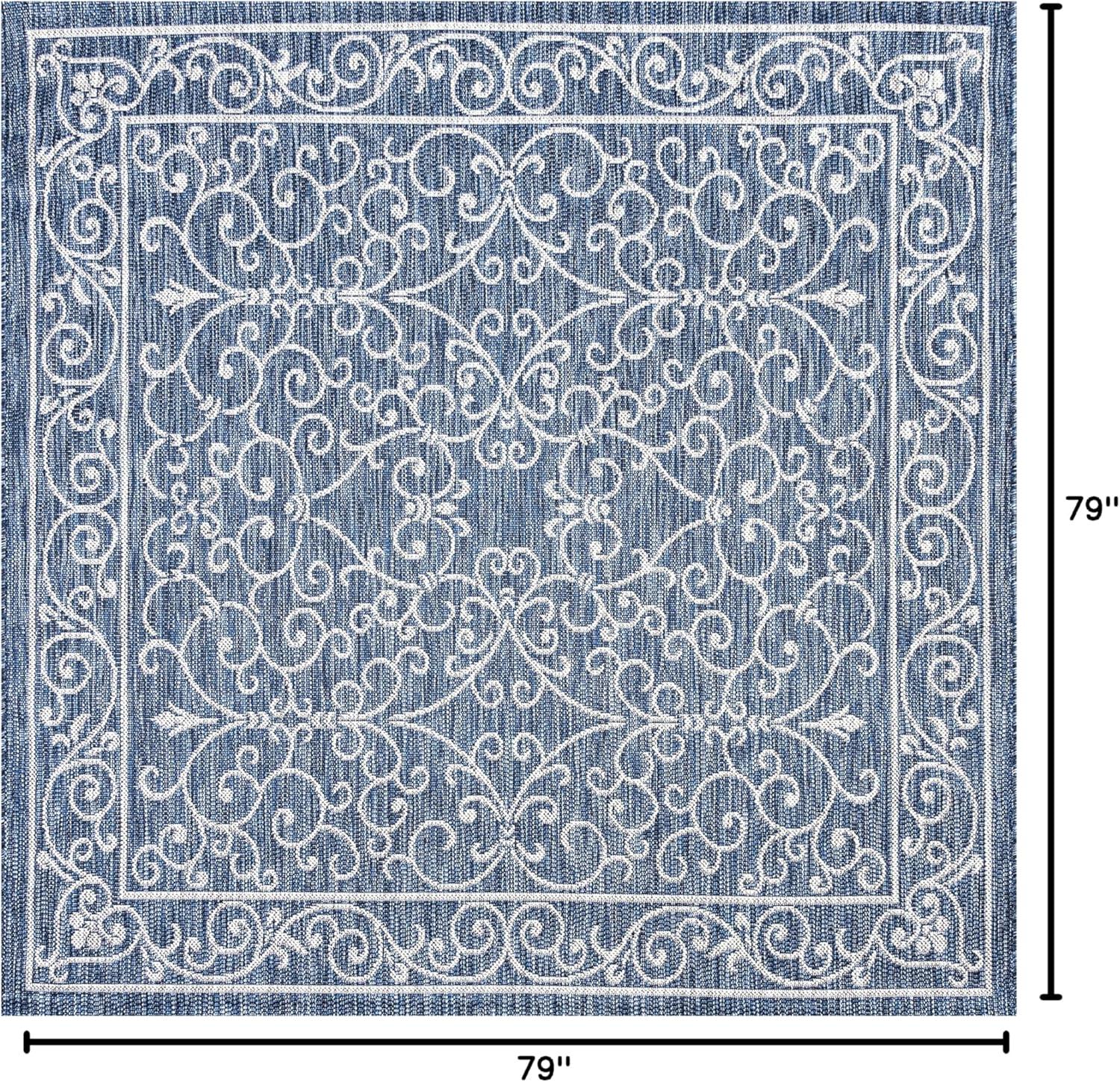 image:imageJONATHAN Y Vintage Filigree Indoor Outdoor Round Area Rug 5 Ft YellowCream Charleston Textured Weave for Backyard Patio Porch EasyCleaning High Traffic PetFriendly NonShedding SMB106L5RNavyGray