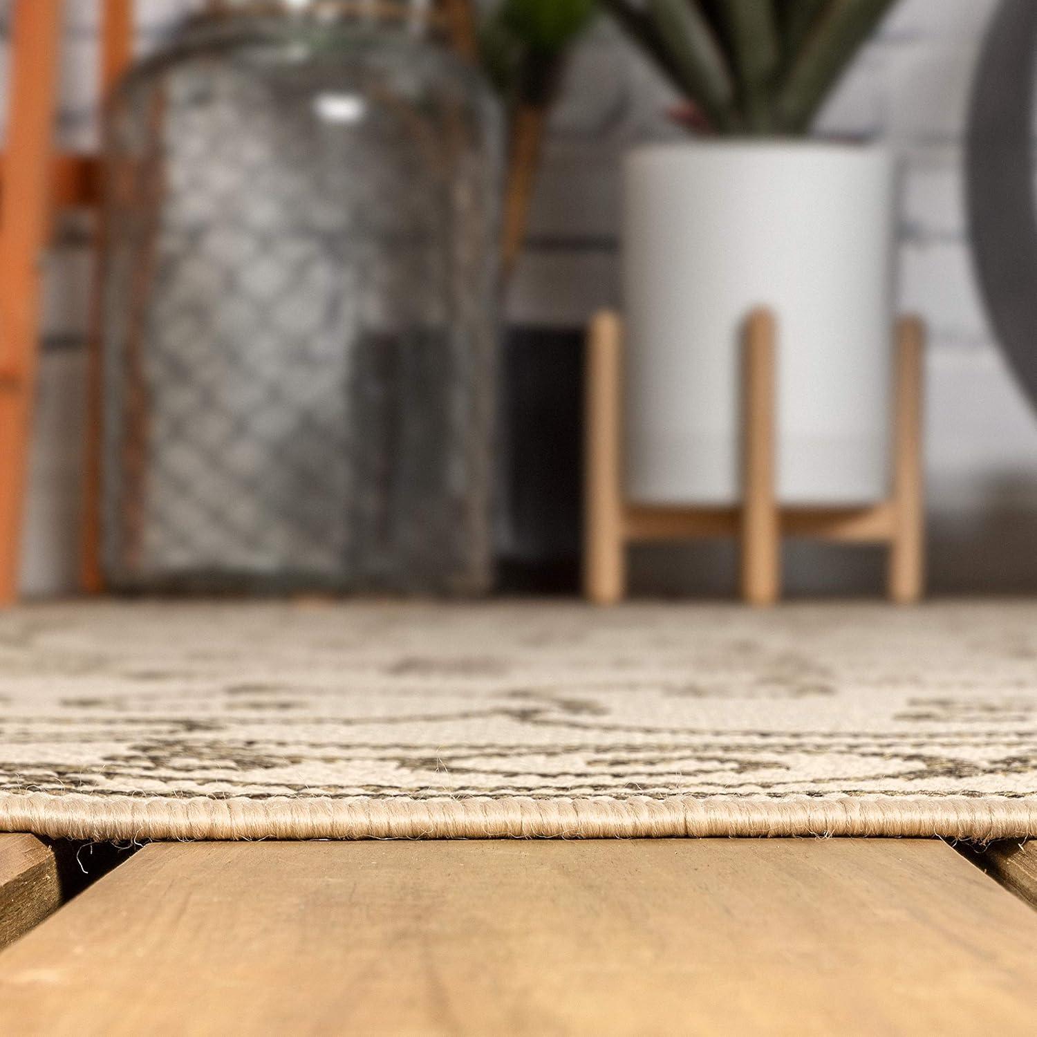 image:imageJONATHAN Y Vintage Filigree Indoor Outdoor Round Area Rug 5 Ft YellowCream Charleston Textured Weave for Backyard Patio Porch EasyCleaning High Traffic PetFriendly NonShedding SMB106L5RBeigeBrown