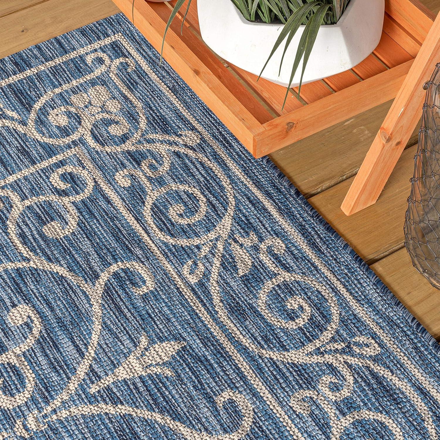 image:imageJONATHAN Y Vintage Filigree Indoor Outdoor Round Area Rug 5 Ft YellowCream Charleston Textured Weave for Backyard Patio Porch EasyCleaning High Traffic PetFriendly NonShedding SMB106L5RNavyGray