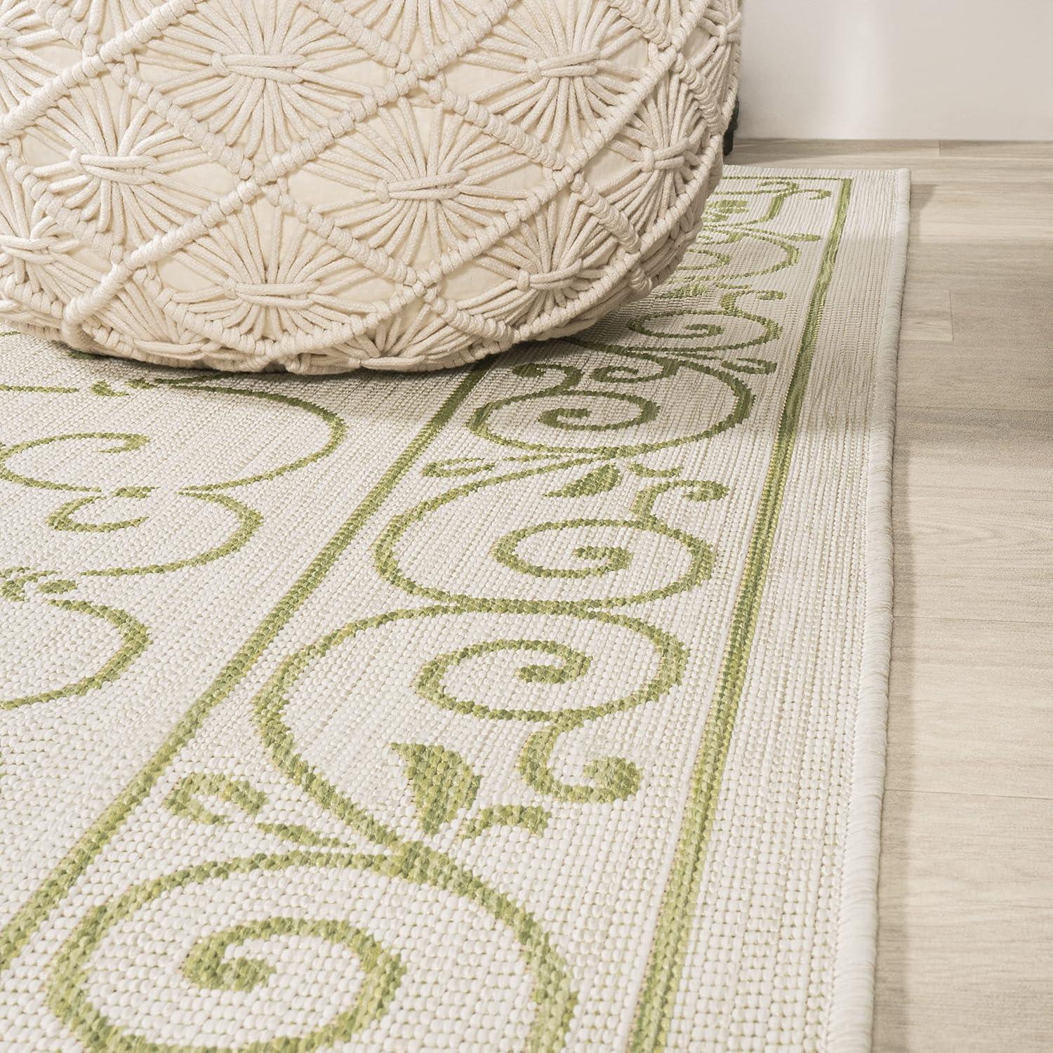 image:imageJONATHAN Y Vintage Filigree Indoor Outdoor Round Area Rug 5 Ft YellowCream Charleston Textured Weave for Backyard Patio Porch EasyCleaning High Traffic PetFriendly NonShedding SMB106L5RCreamGreen