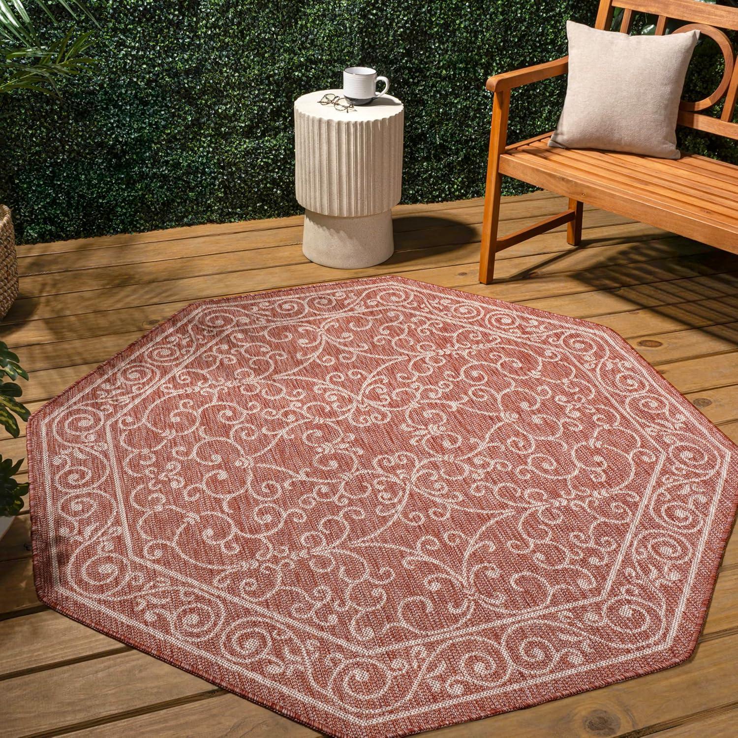 image:imageJONATHAN Y Vintage Filigree Indoor Outdoor Round Area Rug 5 Ft YellowCream Charleston Textured Weave for Backyard Patio Porch EasyCleaning High Traffic PetFriendly NonShedding SMB106L5RRedBeige