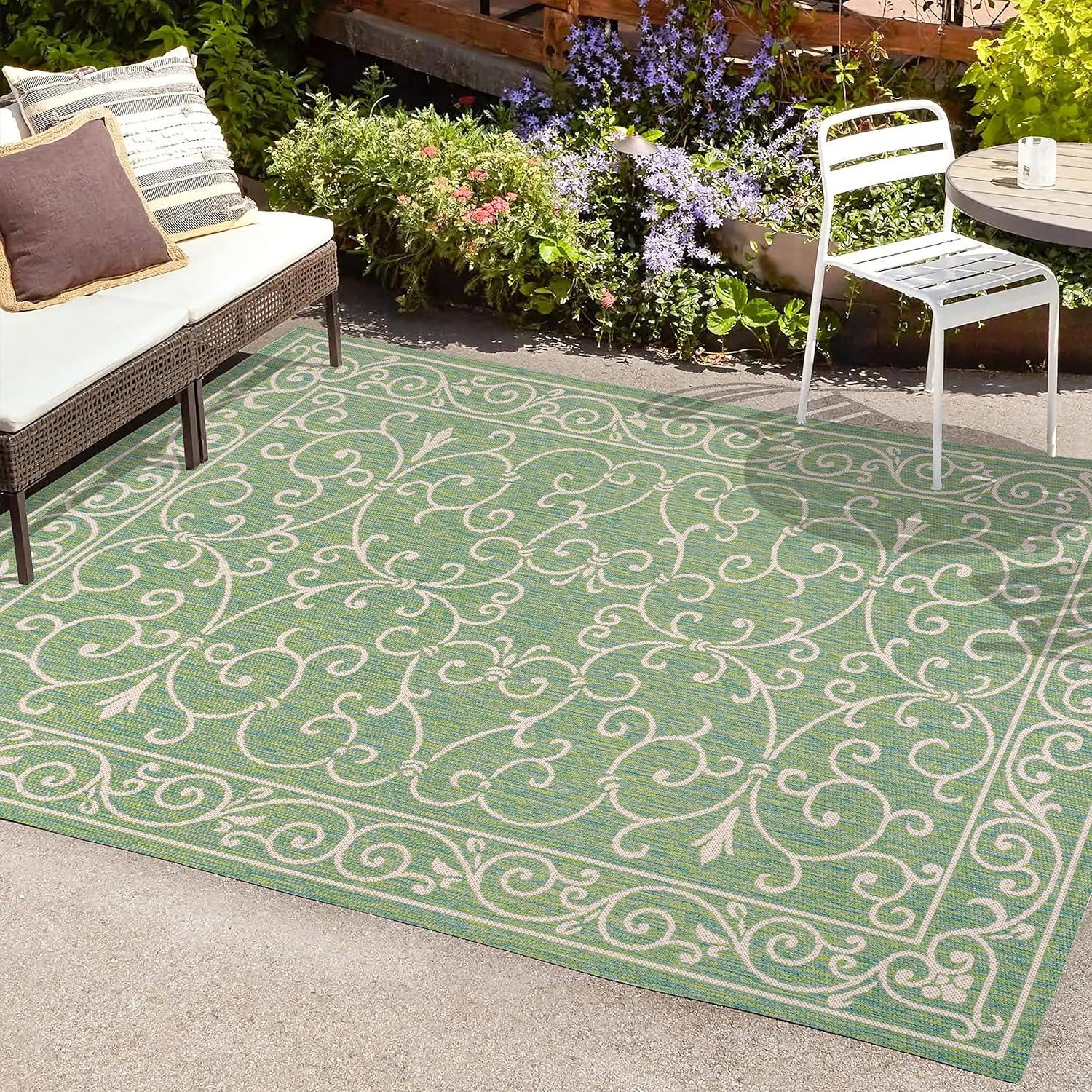 image:imageJONATHAN Y Vintage Filigree Indoor Outdoor Round Area Rug 5 Ft YellowCream Charleston Textured Weave for Backyard Patio Porch EasyCleaning High Traffic PetFriendly NonShedding SMB106L5RGreenIvory