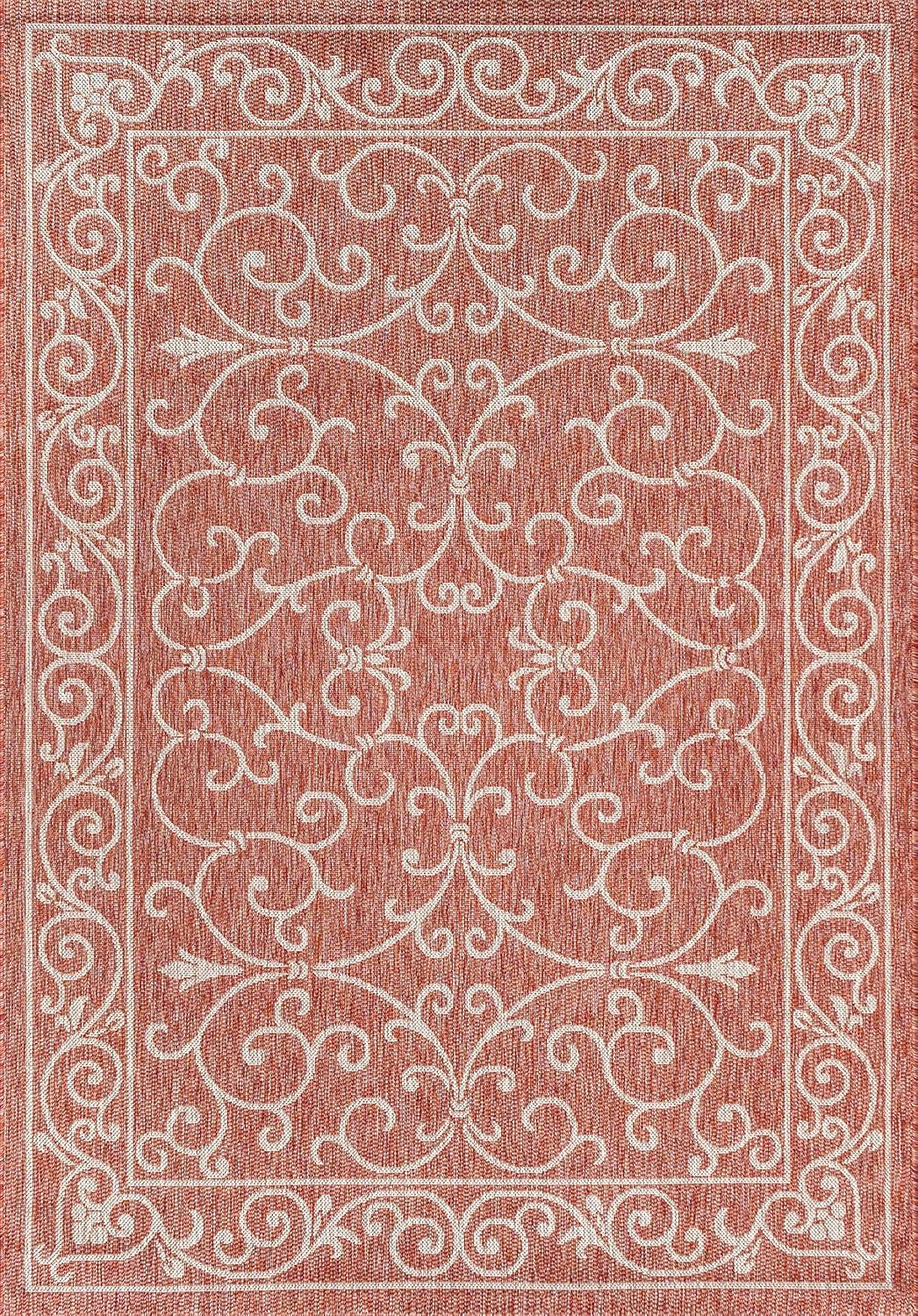 image:imageJONATHAN Y Vintage Filigree Indoor Outdoor Round Area Rug 5 Ft YellowCream Charleston Textured Weave for Backyard Patio Porch EasyCleaning High Traffic PetFriendly NonShedding SMB106L5RRedBeige