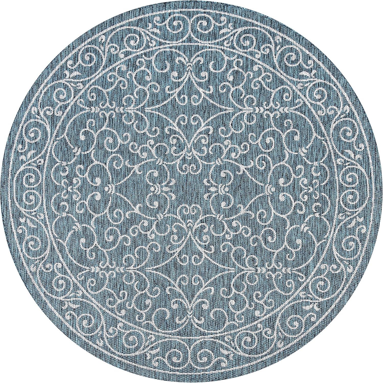 image:imageJONATHAN Y Vintage Filigree Indoor Outdoor Round Area Rug 5 Ft YellowCream Charleston Textured Weave for Backyard Patio Porch EasyCleaning High Traffic PetFriendly NonShedding SMB106L5RTealGray