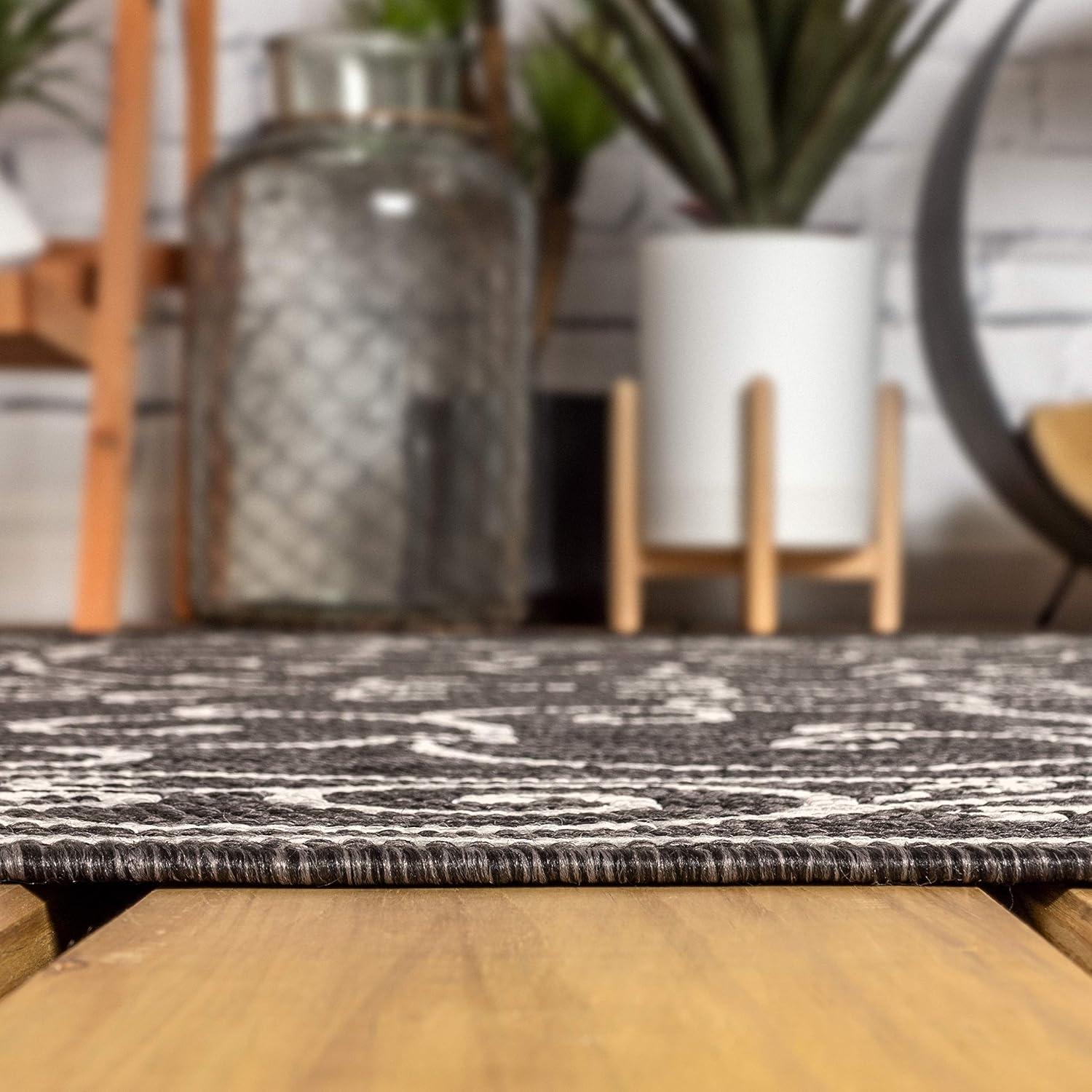 image:imageJONATHAN Y Vintage Filigree Indoor Outdoor Round Area Rug 5 Ft YellowCream Charleston Textured Weave for Backyard Patio Porch EasyCleaning High Traffic PetFriendly NonShedding SMB106L5RBlackGray