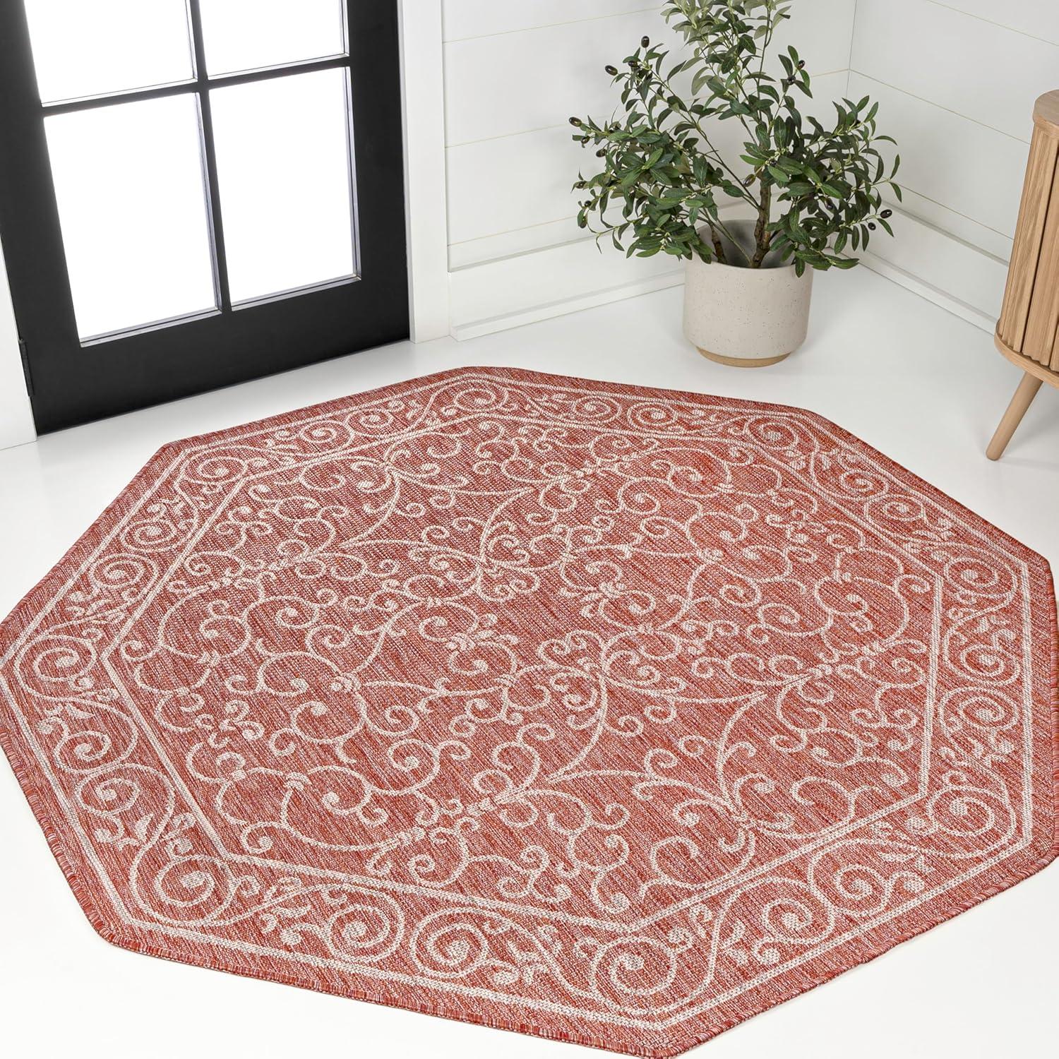 image:imageJONATHAN Y Vintage Filigree Indoor Outdoor Round Area Rug 5 Ft YellowCream Charleston Textured Weave for Backyard Patio Porch EasyCleaning High Traffic PetFriendly NonShedding SMB106L5RRedBeige
