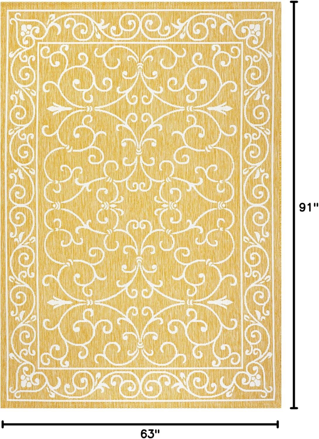 image:imageJONATHAN Y Vintage Filigree Indoor Outdoor Round Area Rug 5 Ft YellowCream Charleston Textured Weave for Backyard Patio Porch EasyCleaning High Traffic PetFriendly NonShedding SMB106L5RYellowCream