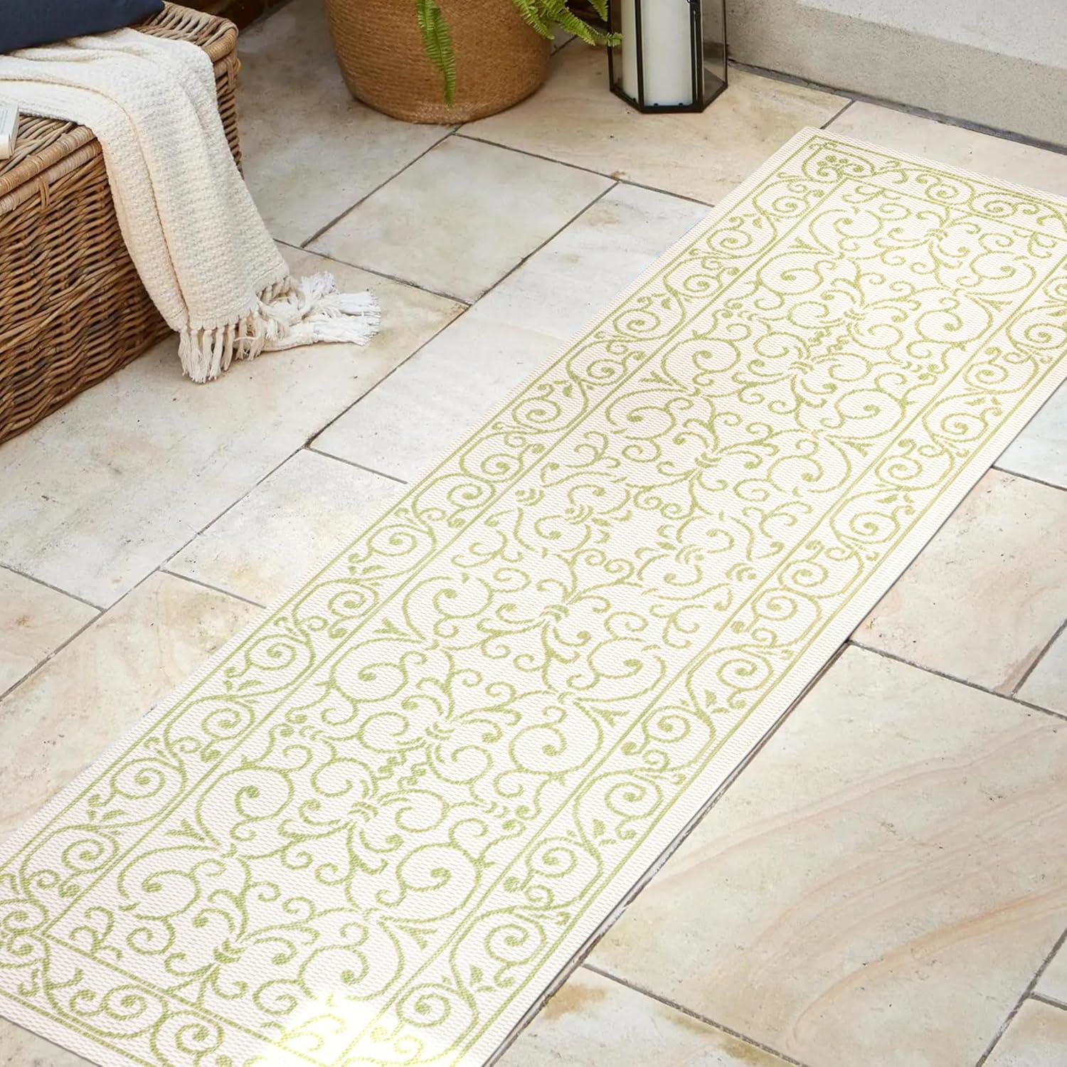 image:imageJONATHAN Y Vintage Filigree Indoor Outdoor Round Area Rug 5 Ft YellowCream Charleston Textured Weave for Backyard Patio Porch EasyCleaning High Traffic PetFriendly NonShedding SMB106L5RCreamGreen