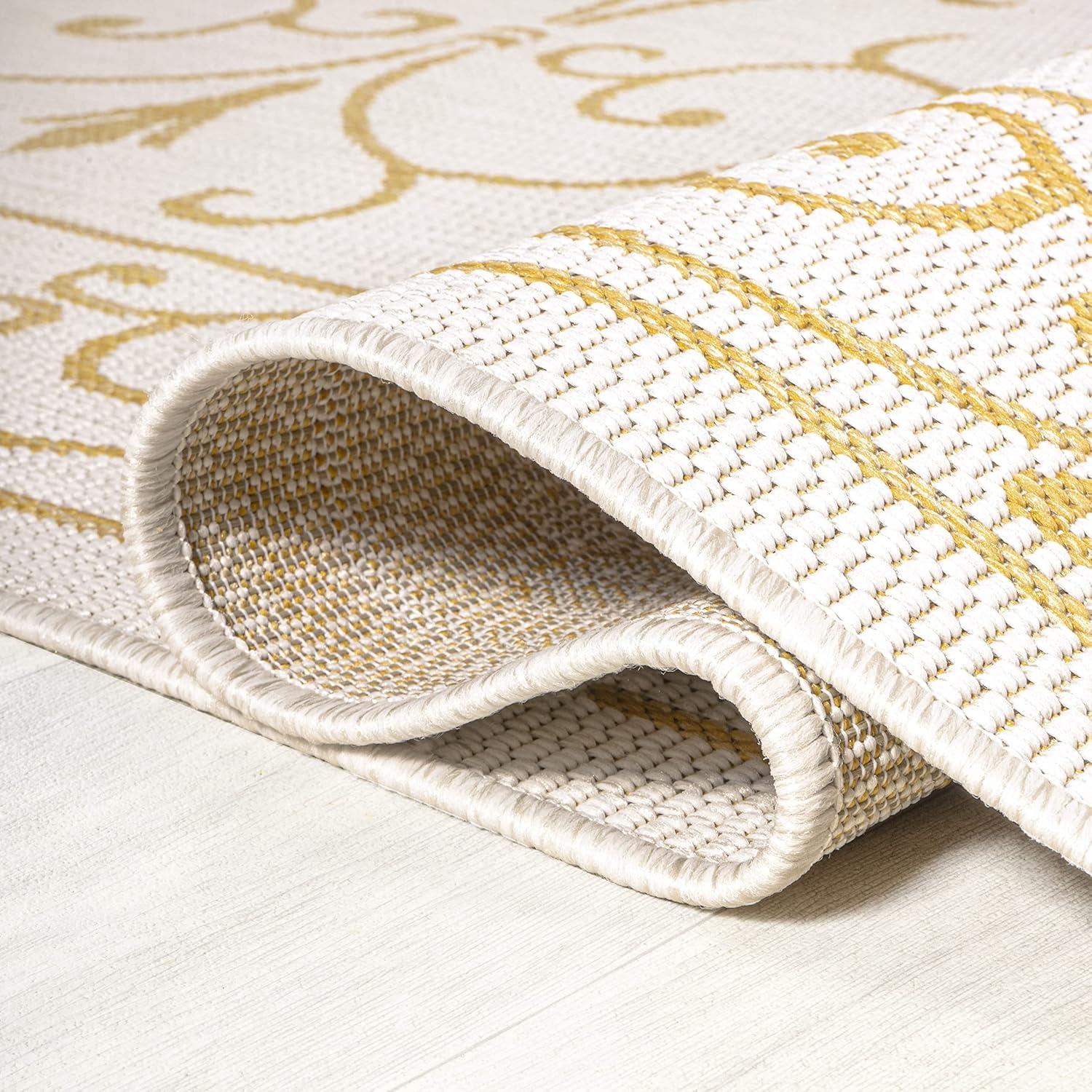 image:imageJONATHAN Y Vintage Filigree Indoor Outdoor Round Area Rug 5 Ft YellowCream Charleston Textured Weave for Backyard Patio Porch EasyCleaning High Traffic PetFriendly NonShedding SMB106L5RCreamYellow