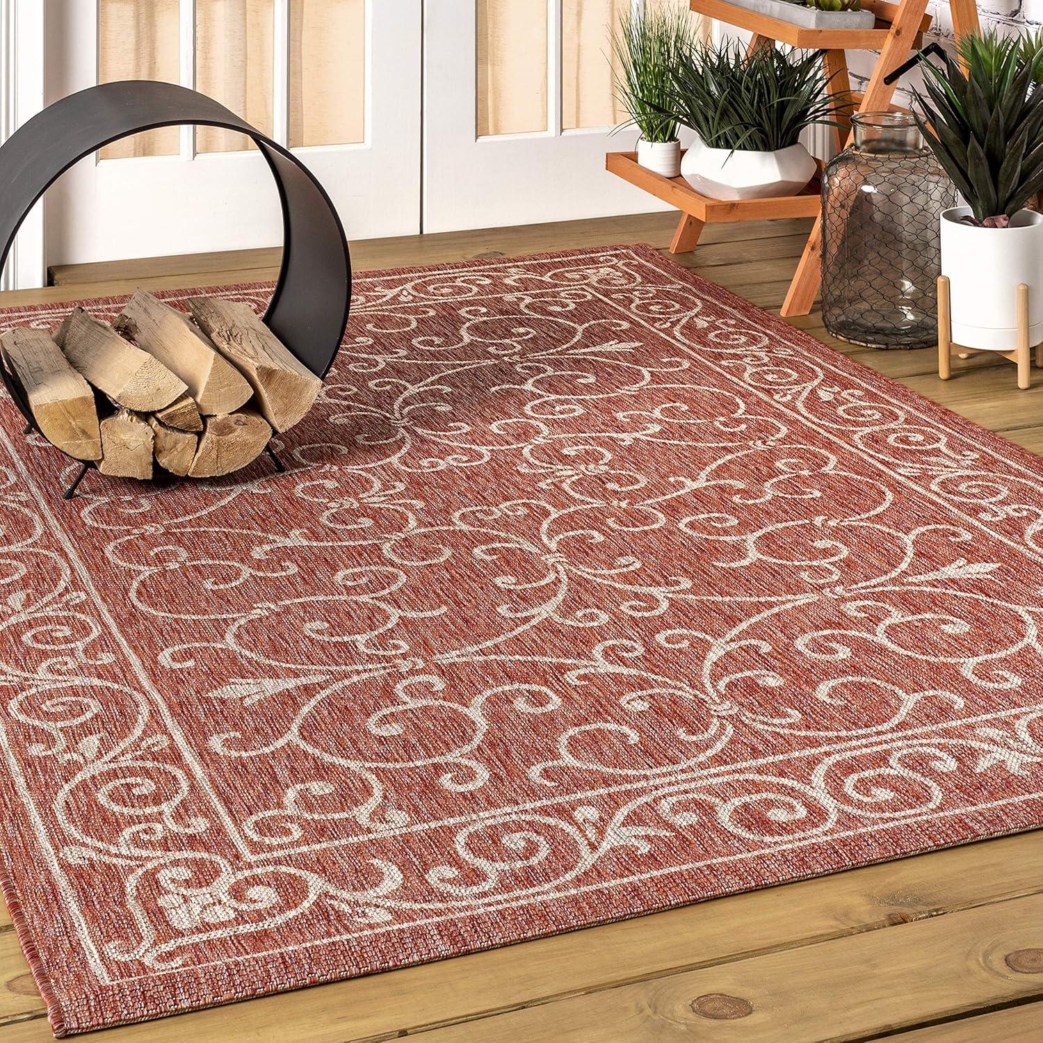image:imageJONATHAN Y Vintage Filigree Indoor Outdoor Round Area Rug 5 Ft YellowCream Charleston Textured Weave for Backyard Patio Porch EasyCleaning High Traffic PetFriendly NonShedding SMB106L5RRedBeige