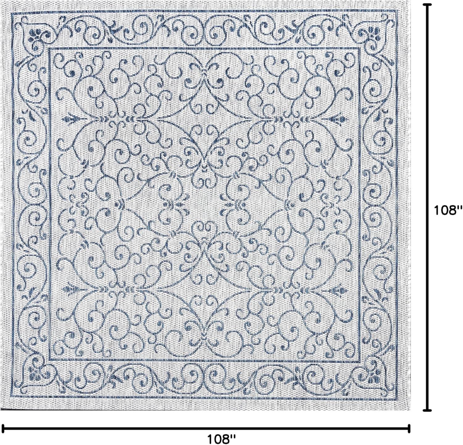 image:imageJONATHAN Y Vintage Filigree Indoor Outdoor Round Area Rug 5 Ft YellowCream Charleston Textured Weave for Backyard Patio Porch EasyCleaning High Traffic PetFriendly NonShedding SMB106L5RGrayNavy