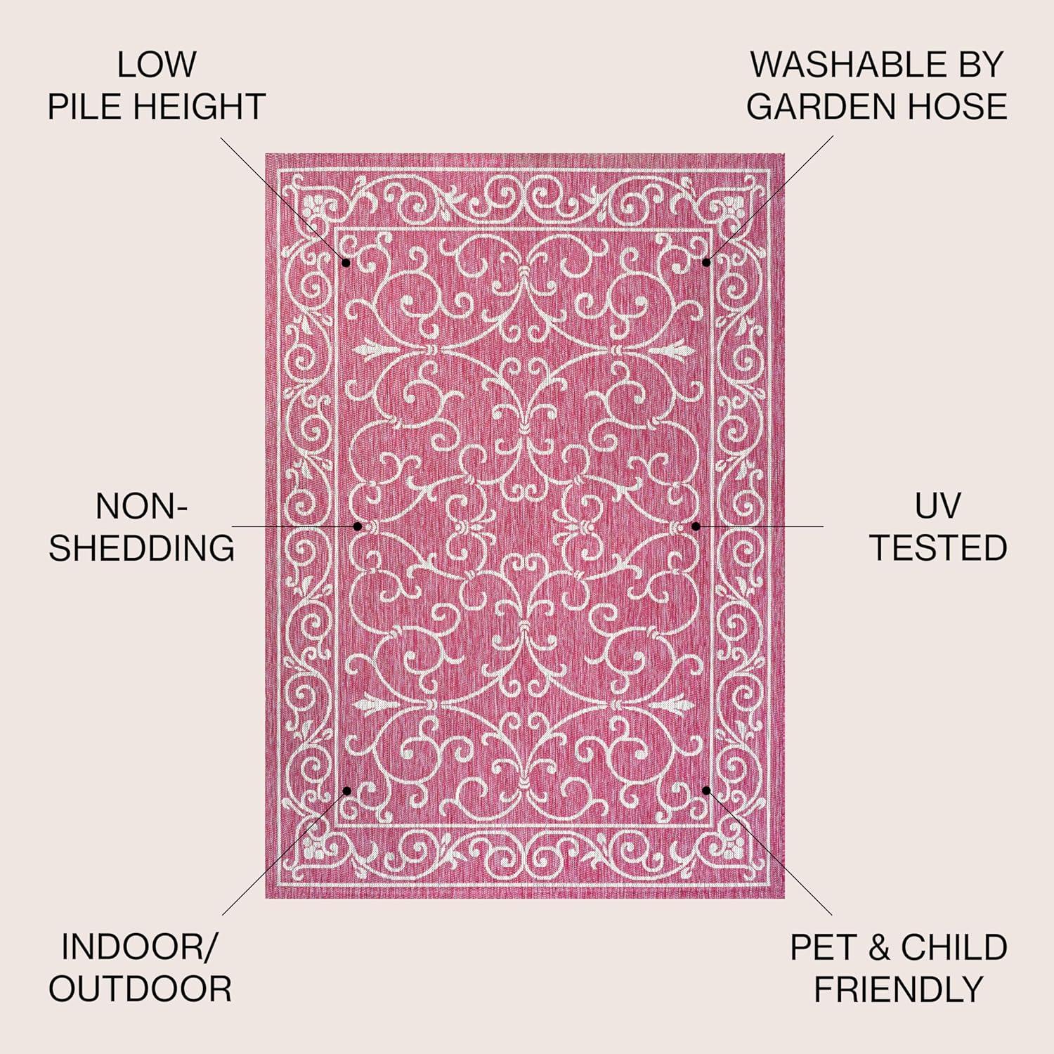 image:imageJONATHAN Y Vintage Filigree Indoor Outdoor Round Area Rug 5 Ft YellowCream Charleston Textured Weave for Backyard Patio Porch EasyCleaning High Traffic PetFriendly NonShedding SMB106L5RFuchsiaLight Gray