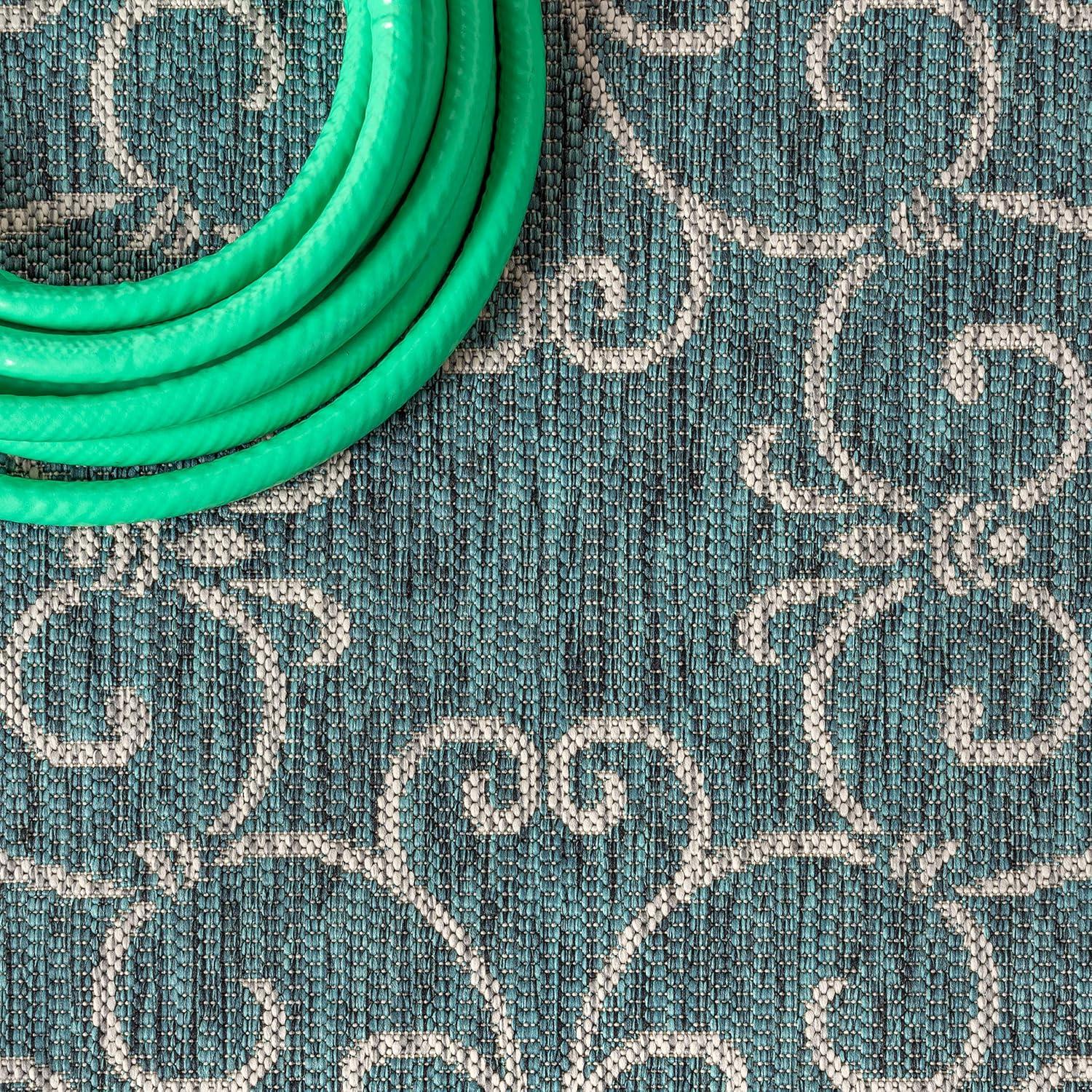 image:imageJONATHAN Y Vintage Filigree Indoor Outdoor Round Area Rug 5 Ft YellowCream Charleston Textured Weave for Backyard Patio Porch EasyCleaning High Traffic PetFriendly NonShedding SMB106L5RTealGray