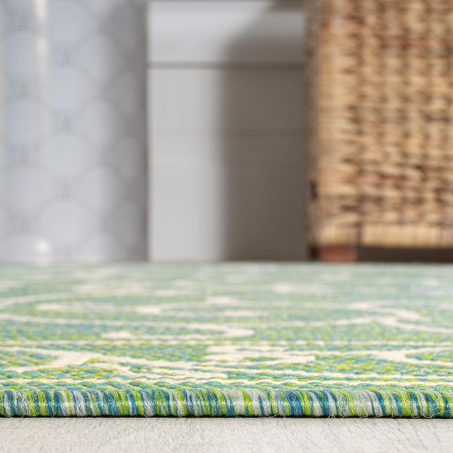 image:imageJONATHAN Y Vintage Filigree Indoor Outdoor Round Area Rug 5 Ft YellowCream Charleston Textured Weave for Backyard Patio Porch EasyCleaning High Traffic PetFriendly NonShedding SMB106L5RGreenIvory