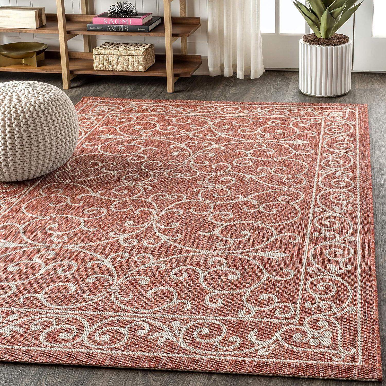 image:imageJONATHAN Y Vintage Filigree Indoor Outdoor Round Area Rug 5 Ft YellowCream Charleston Textured Weave for Backyard Patio Porch EasyCleaning High Traffic PetFriendly NonShedding SMB106L5RRedBeige